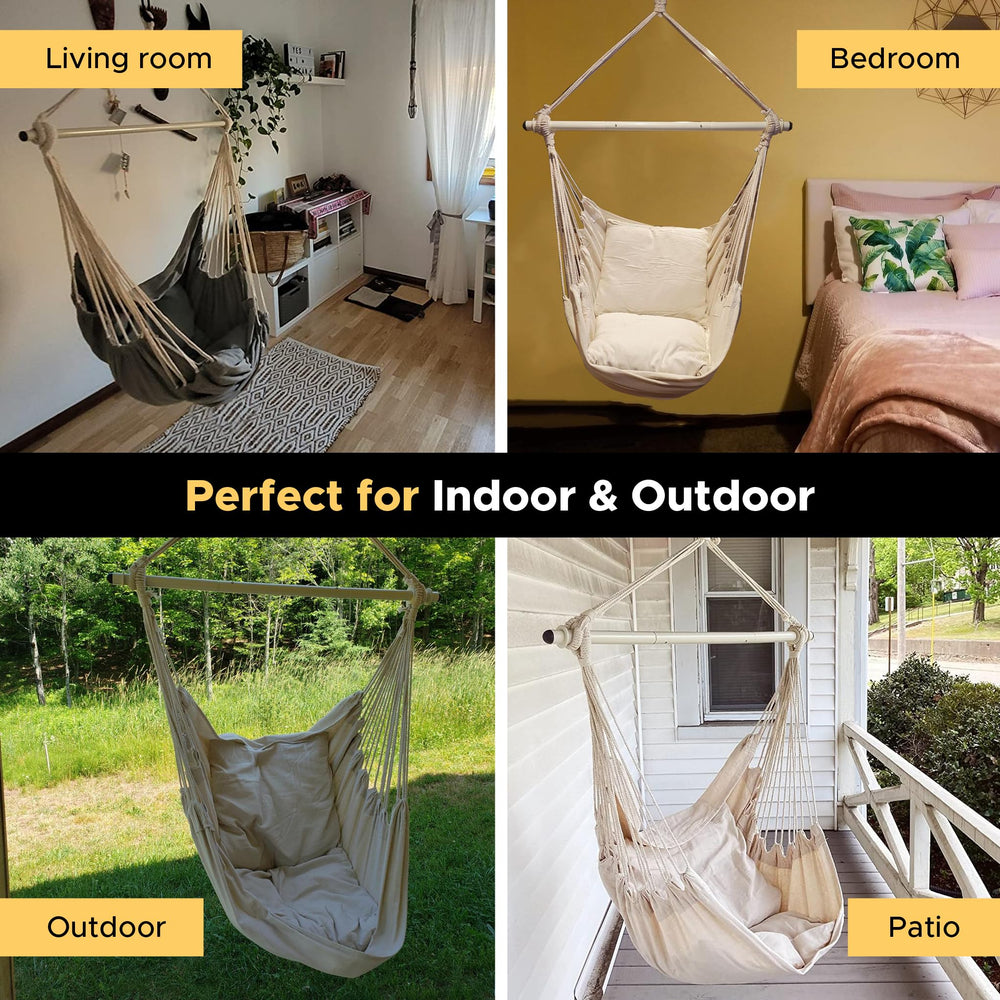 ADVOKAIR hammock chair next to standard chair showing size and scale for space planning