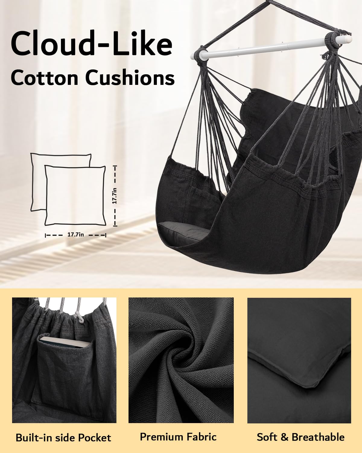 ADVOKAIR side pocket and included cushions showing storage convenience and added comfort
