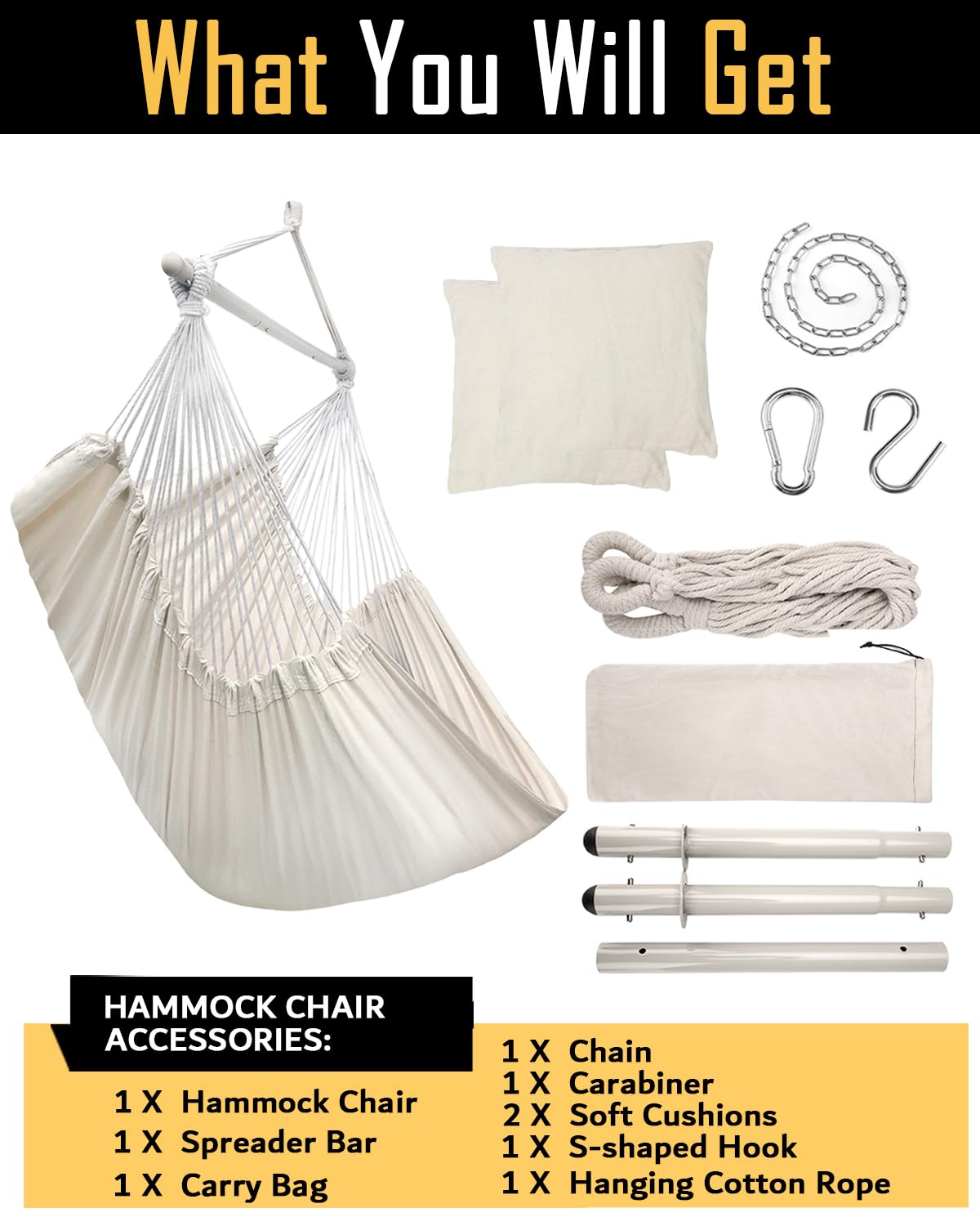 ADVOKAIR hammock chair shown with person to illustrate generous size and support