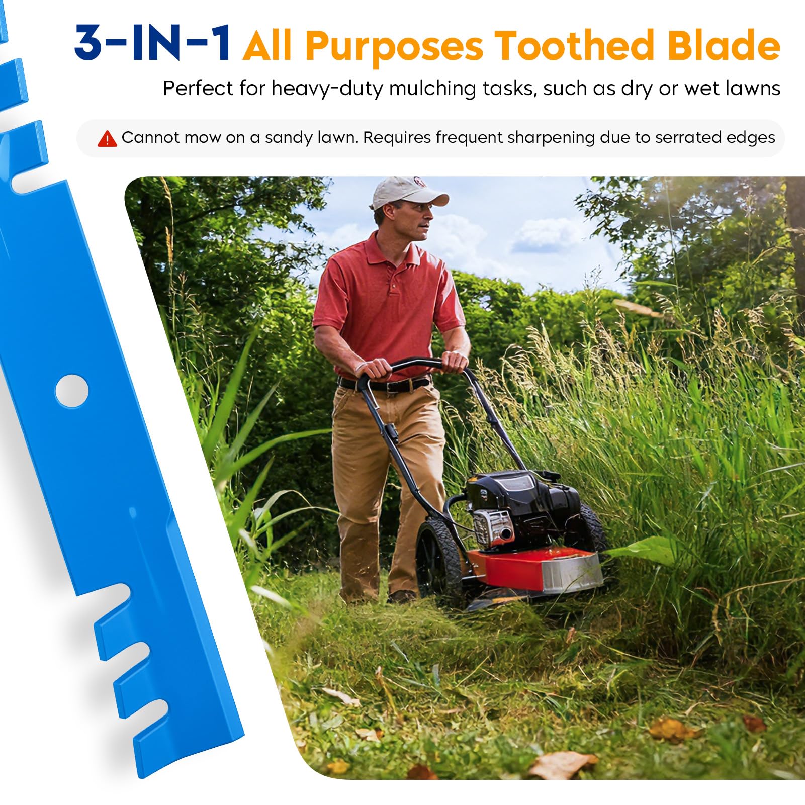 Aeagle blade in use mulching grass for finer clippings and coverage