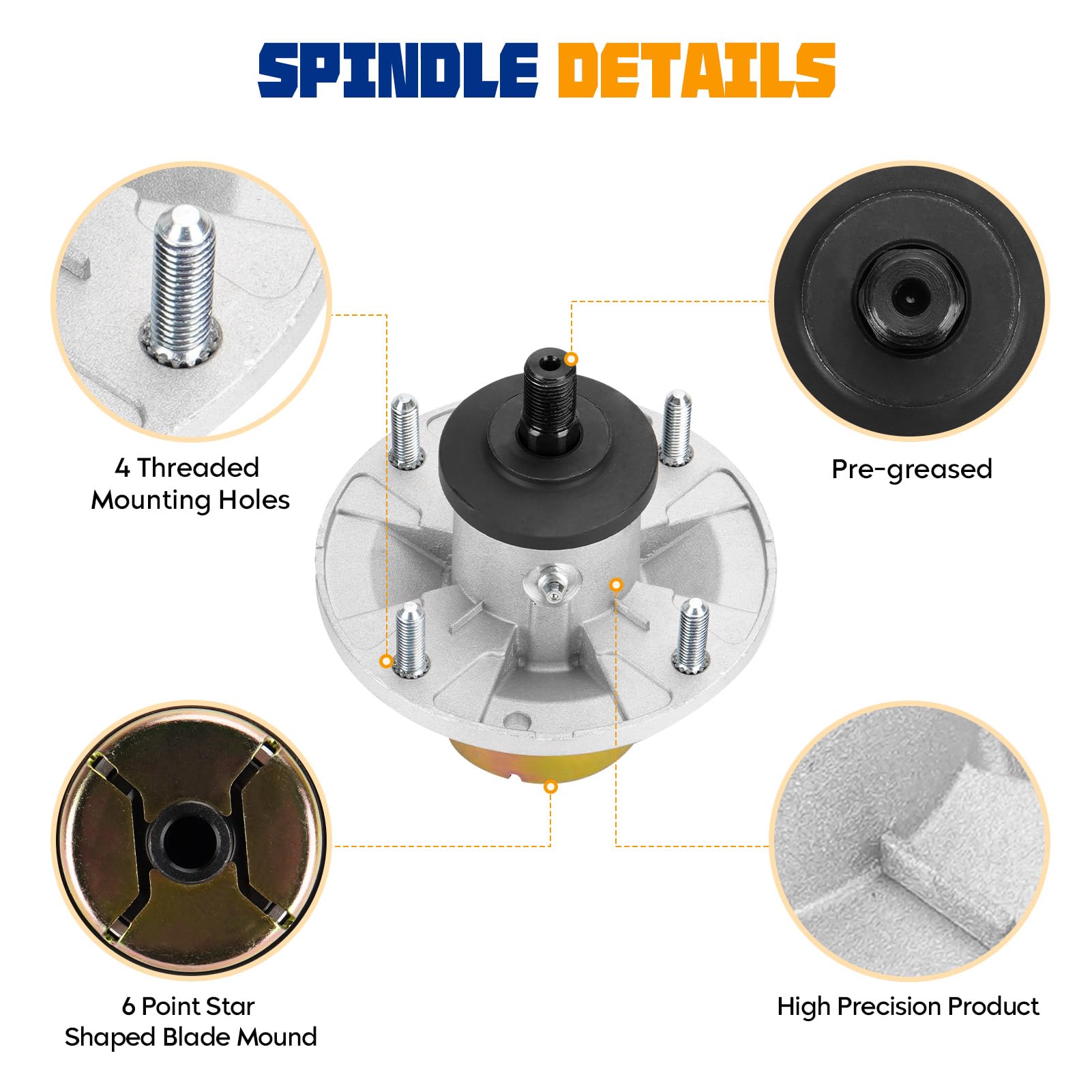 Aeagle spindle installed on a mower deck demonstrating restored alignment benefit