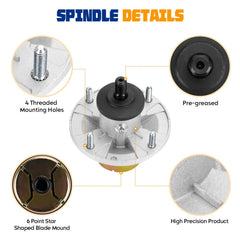 Aeagle spindle installed on a mower deck demonstrating restored alignment benefit