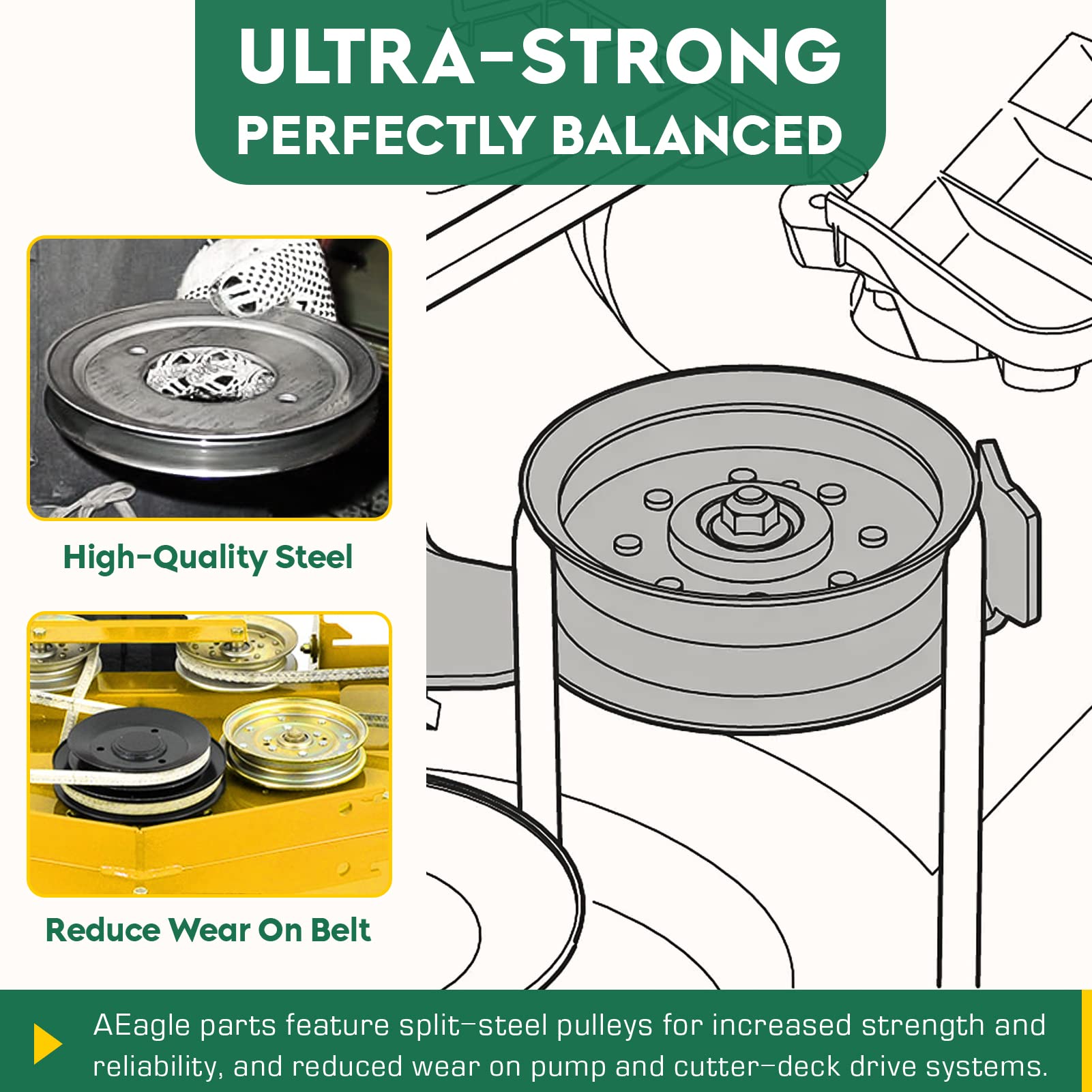 Aeagle pulley close-up of 3/8 inch bore for secure shaft fit benefit