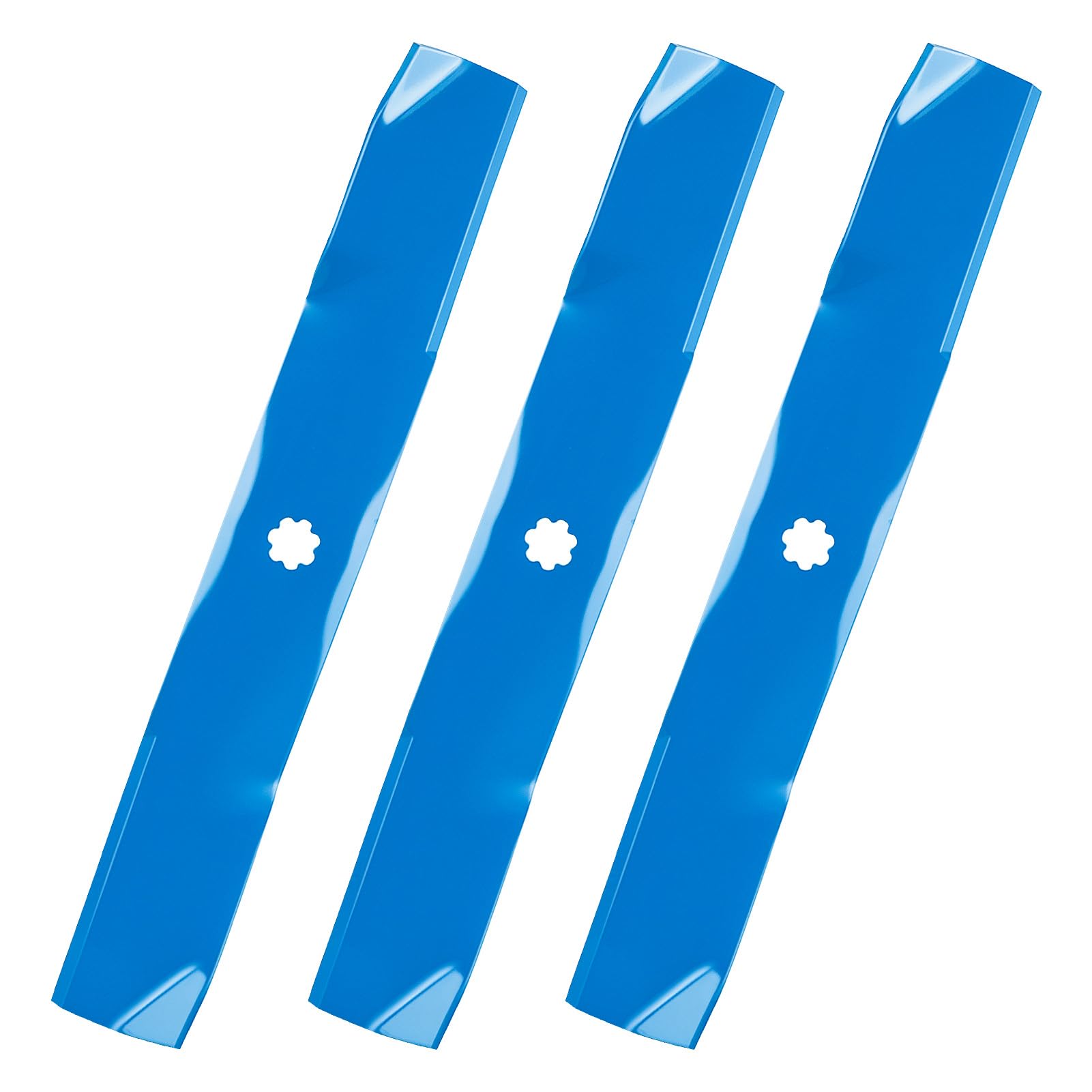 Aeagle front view of three 54-inch blades showing fit for John Deere and reliable replacement