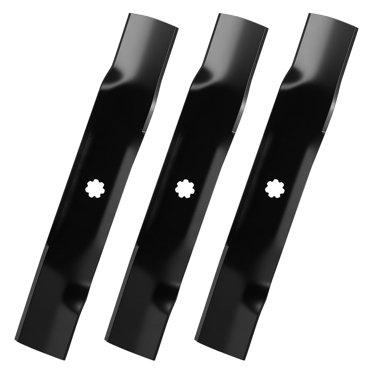 Aeagle GY20852 front view of three 48-inch mulching blades showing packaging and fit