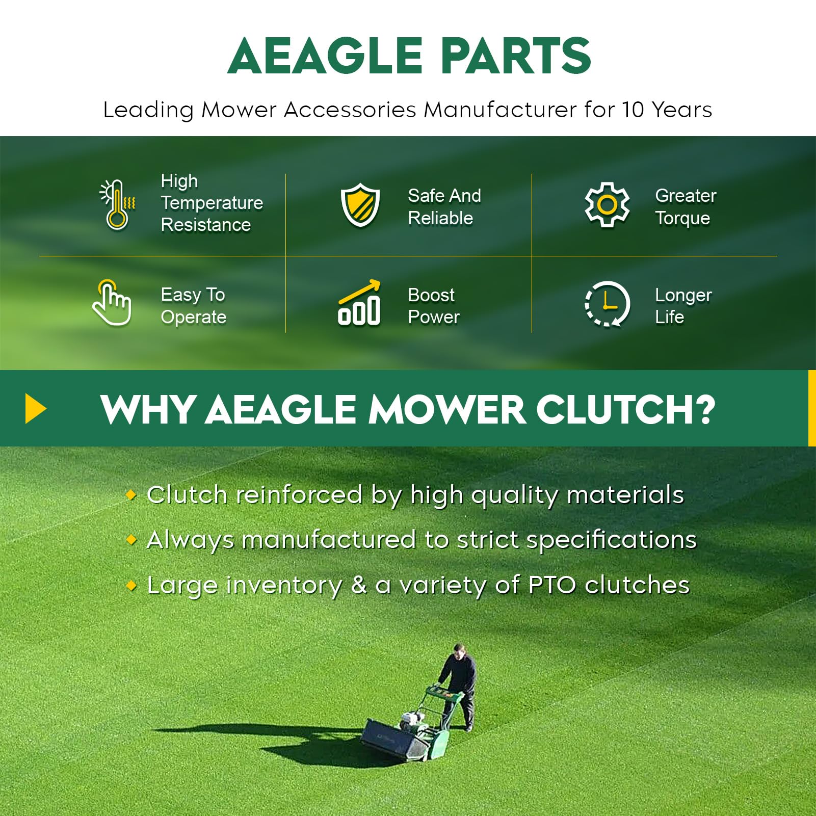 Aeagle clutch dimension graphic showing 6.10 inch pulley OD for fit verification