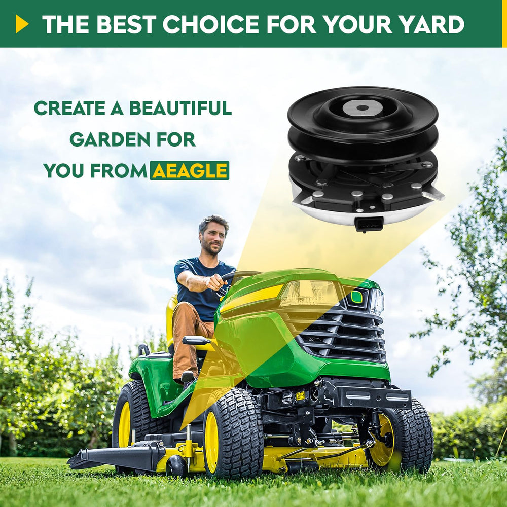 Aeagle clutch installed on lawn tractor in yard illustrating improved mowing performance