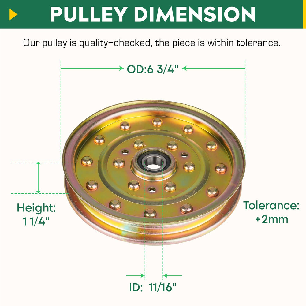 Aeagle idler pulley next to ruler showing precise dimensions for accurate fit