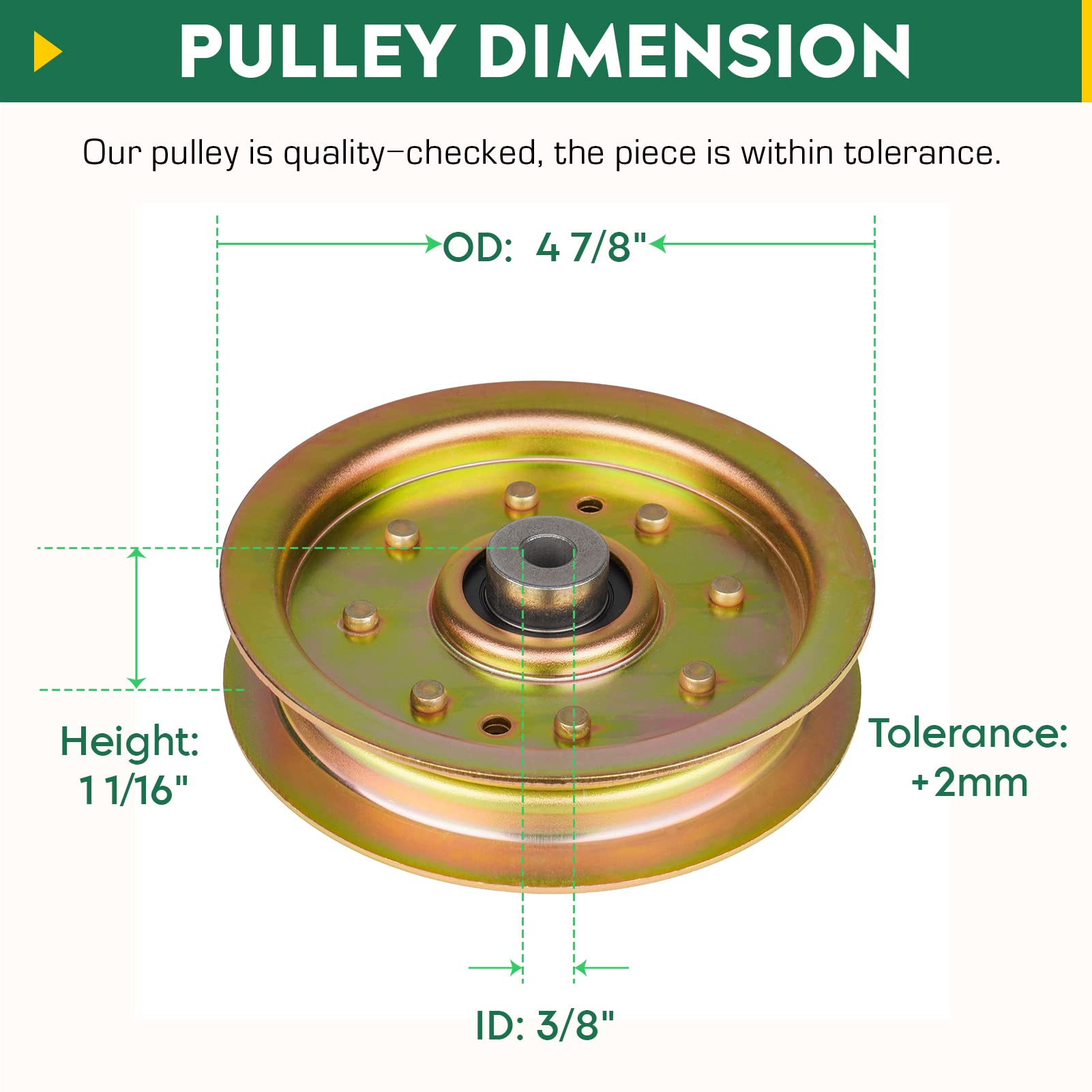 Aeagle idler pulley installed on mower deck for restored belt tracking