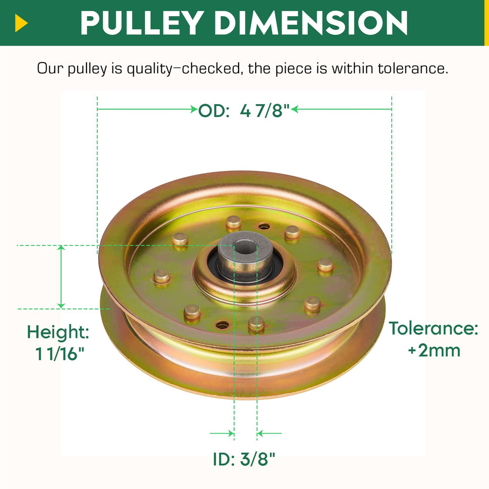 Aeagle idler pulley installed on mower deck for restored belt tracking