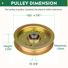 Aeagle idler pulley installed on mower deck for restored belt tracking