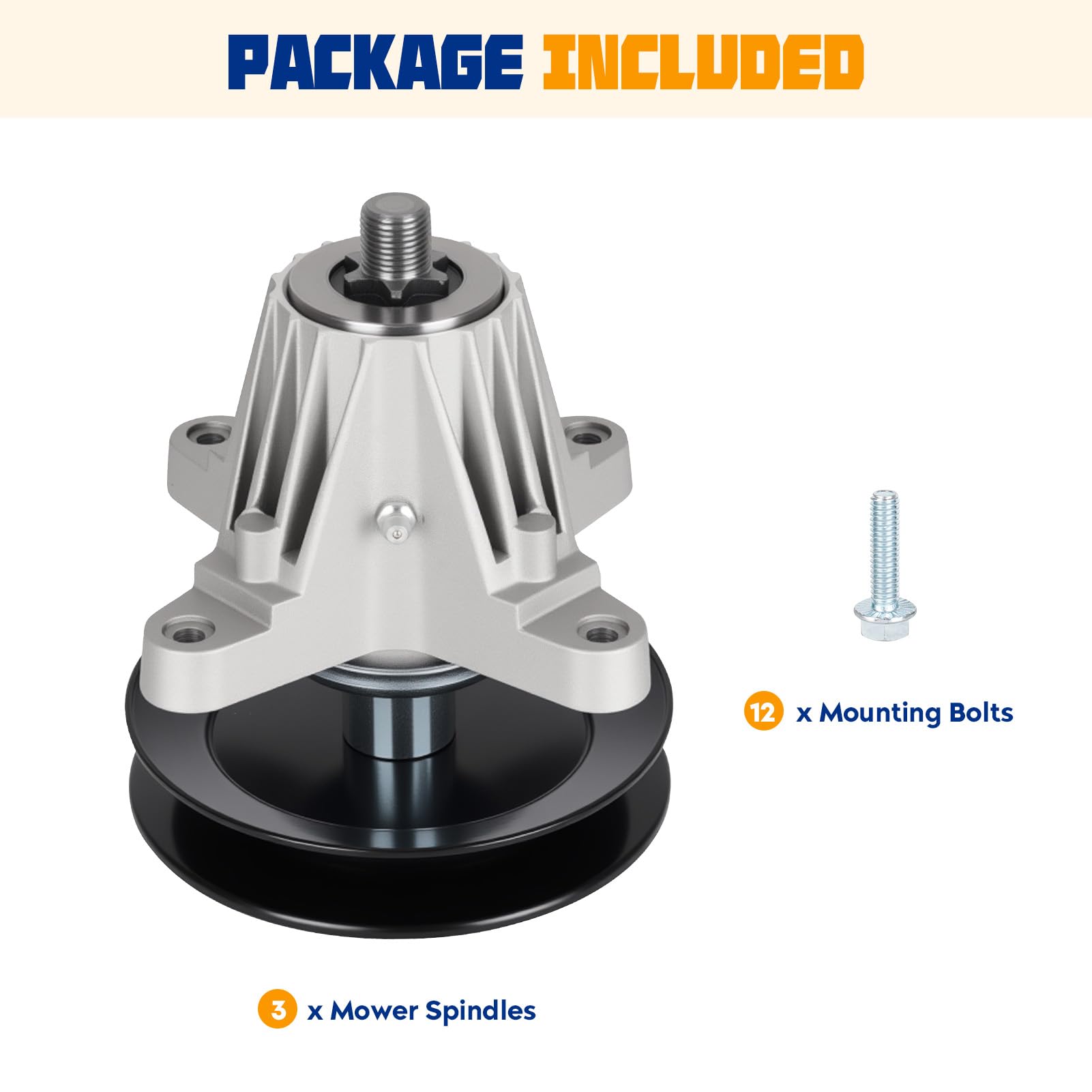 Aeagle three-pack spindles arranged for full deck service and long-term reliability