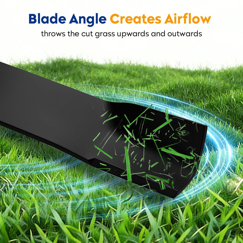 Aeagle blade installed on a 38-inch mower deck demonstrating fit and airflow benefit