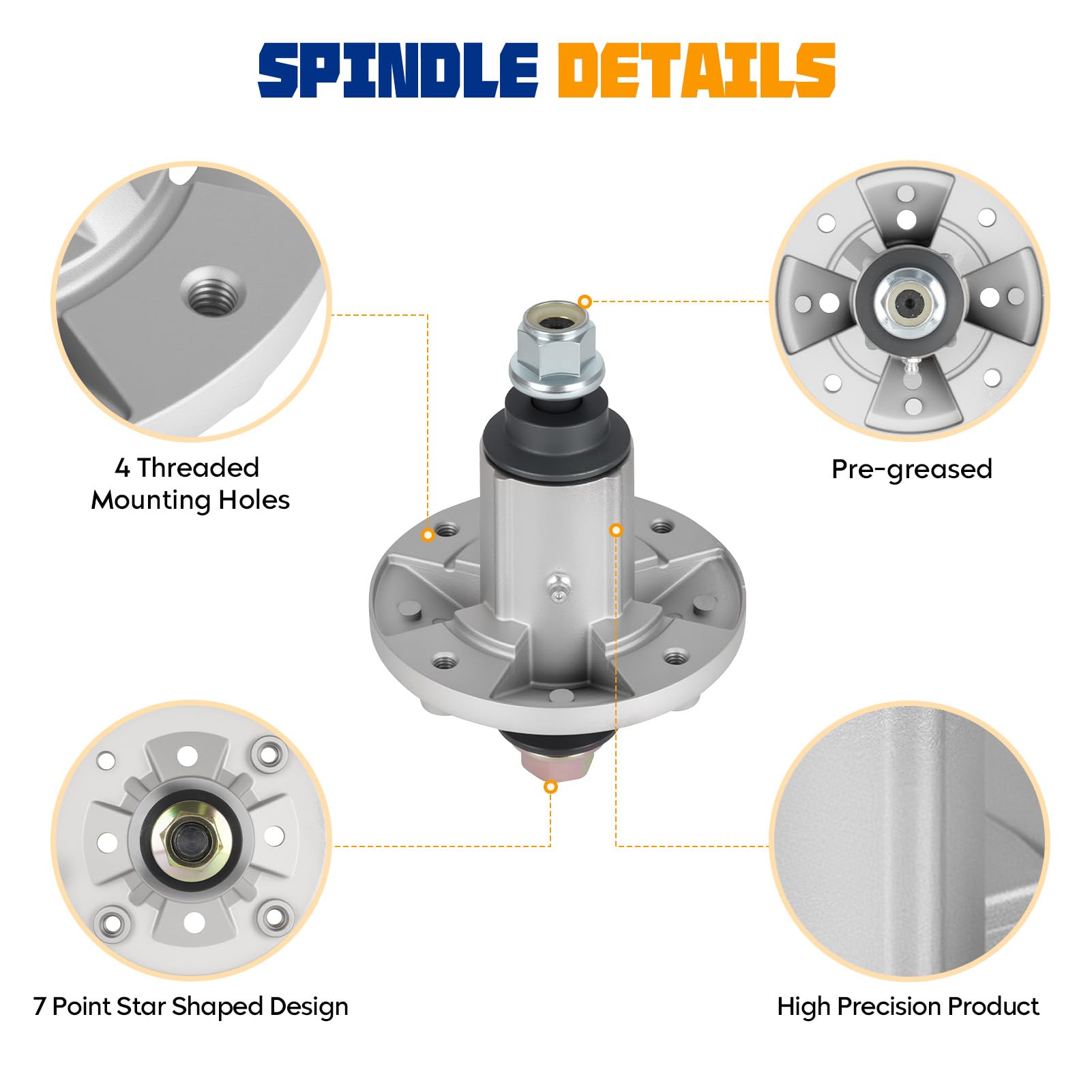Aeagle spindle mounted on mower deck reduces vibration