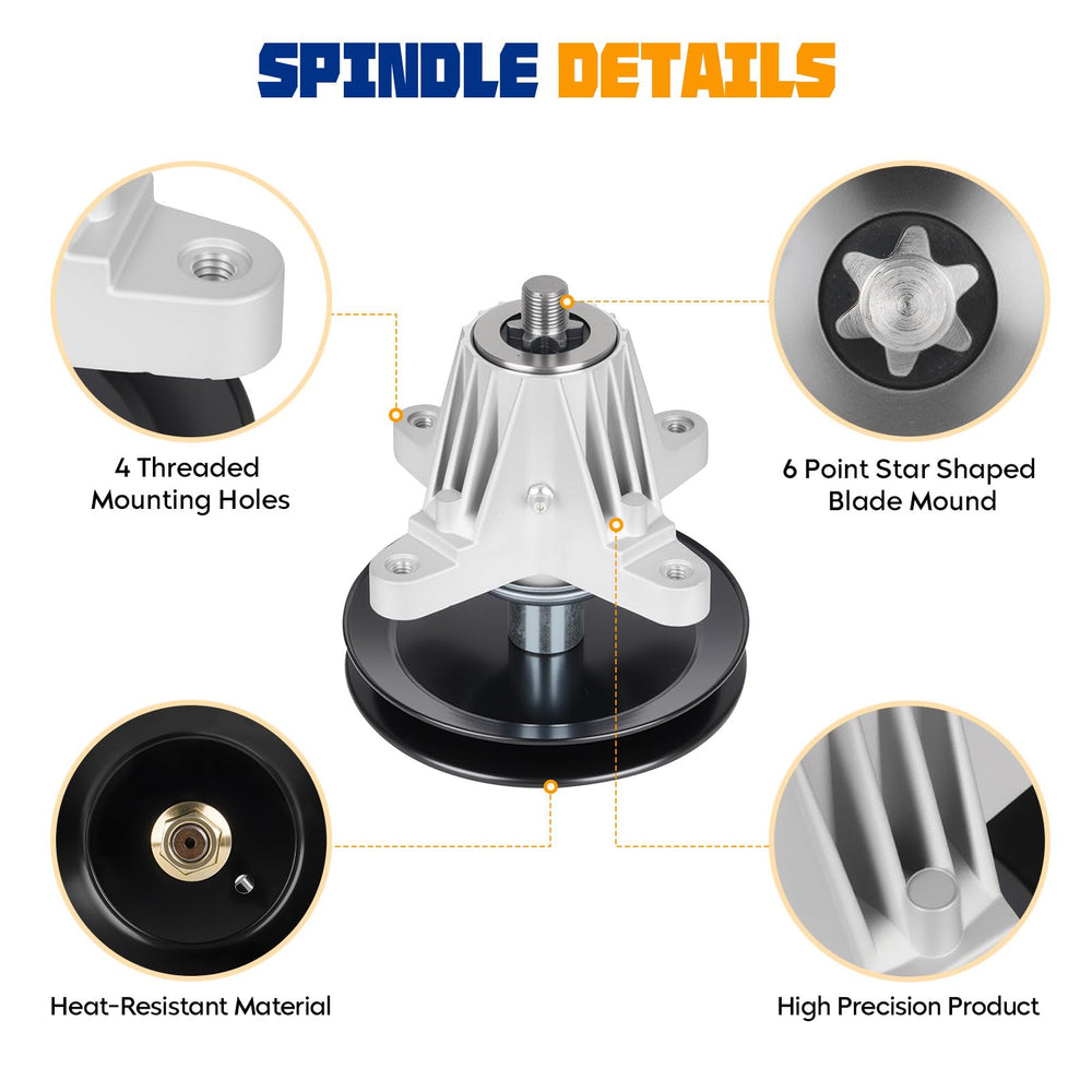Aeagle detailed view of spindle shaft and 6-point star blade mount ensuring secure blade attachment