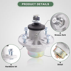 AEFHKM spindle installed in mower deck illustrating quick-fit replacement advantage
