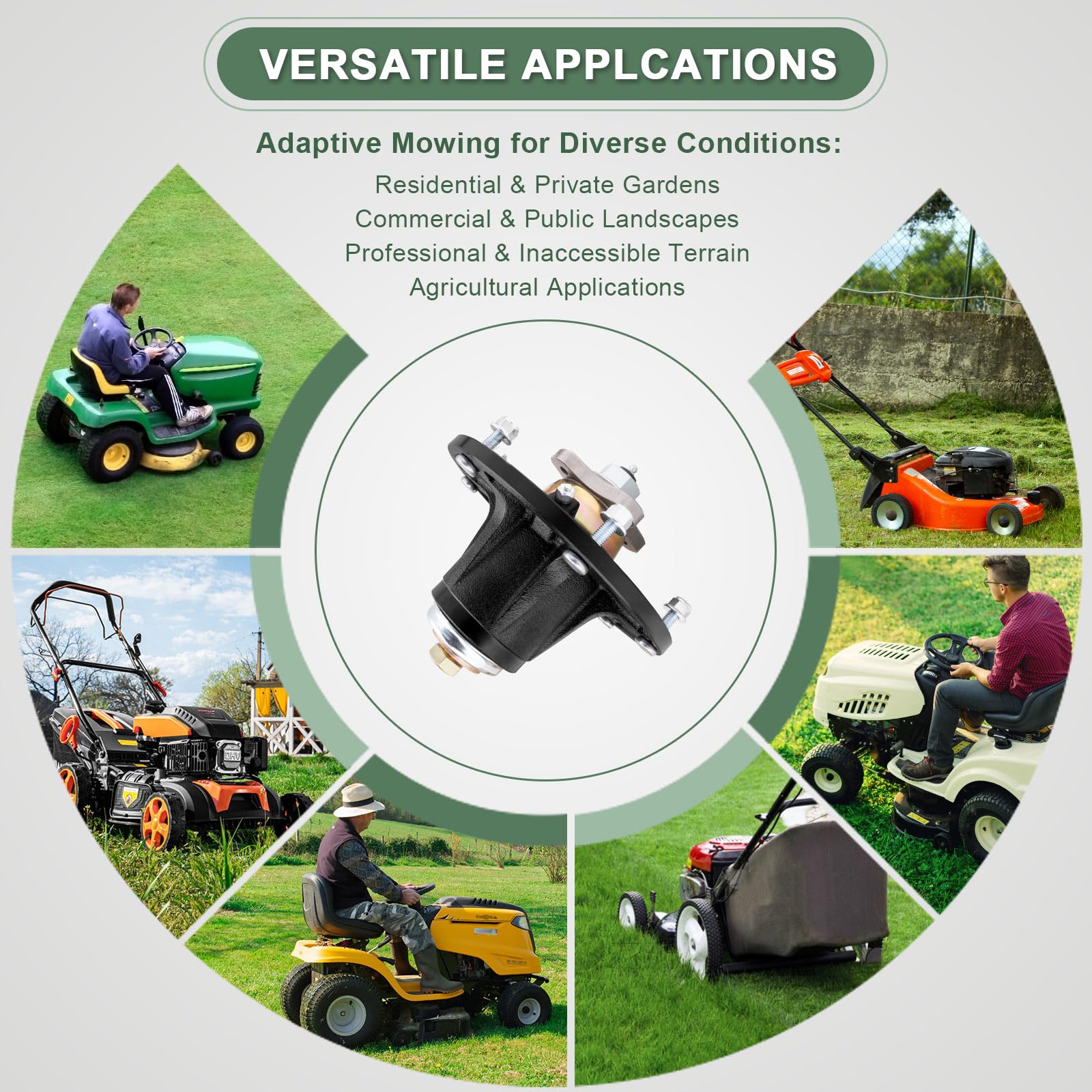 AEFHKM spindle installed on ride-on mower in yard illustrating ready-to-use benefit
