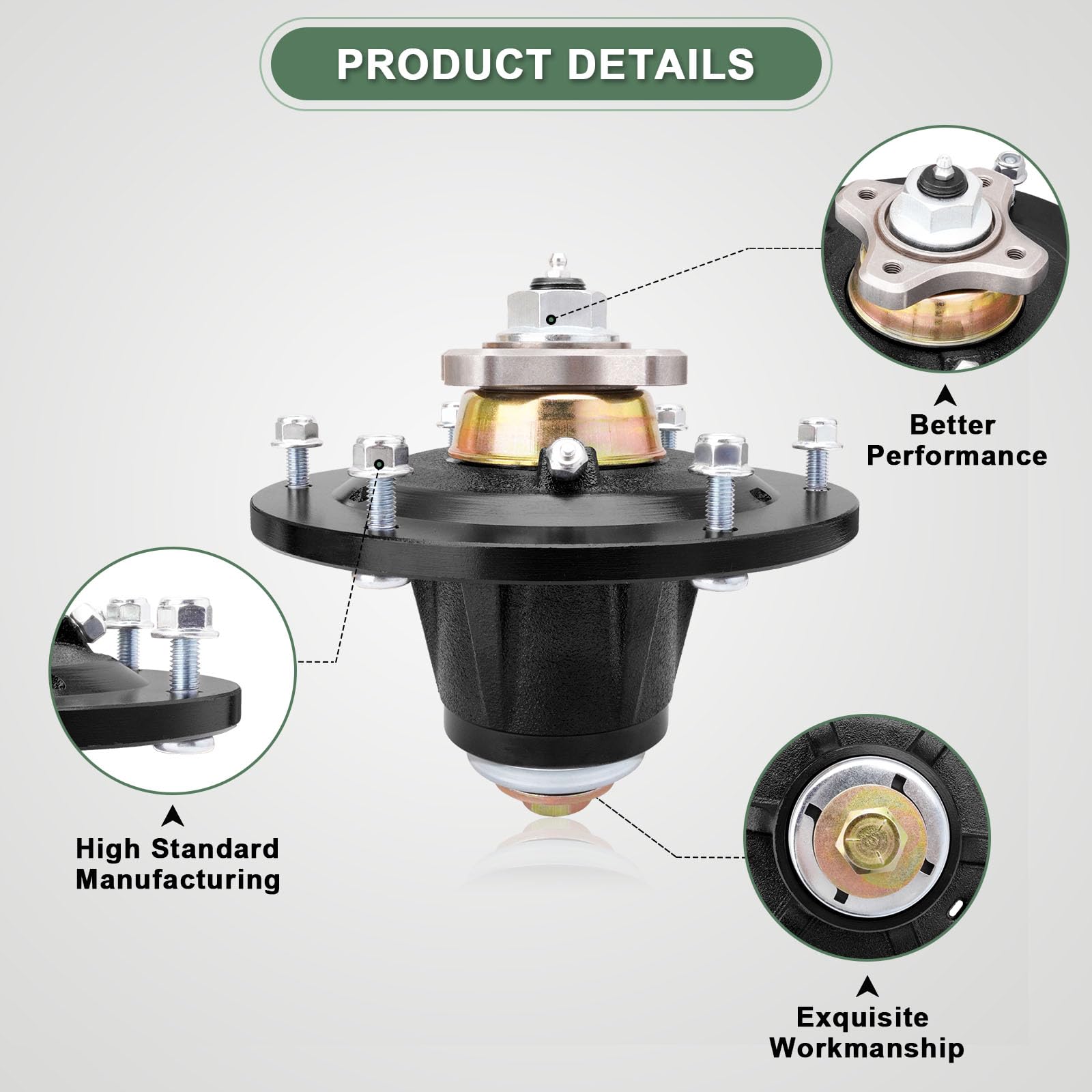 AEFHKM spindle mounted on 60-inch deck demonstrating direct-fit compatibility