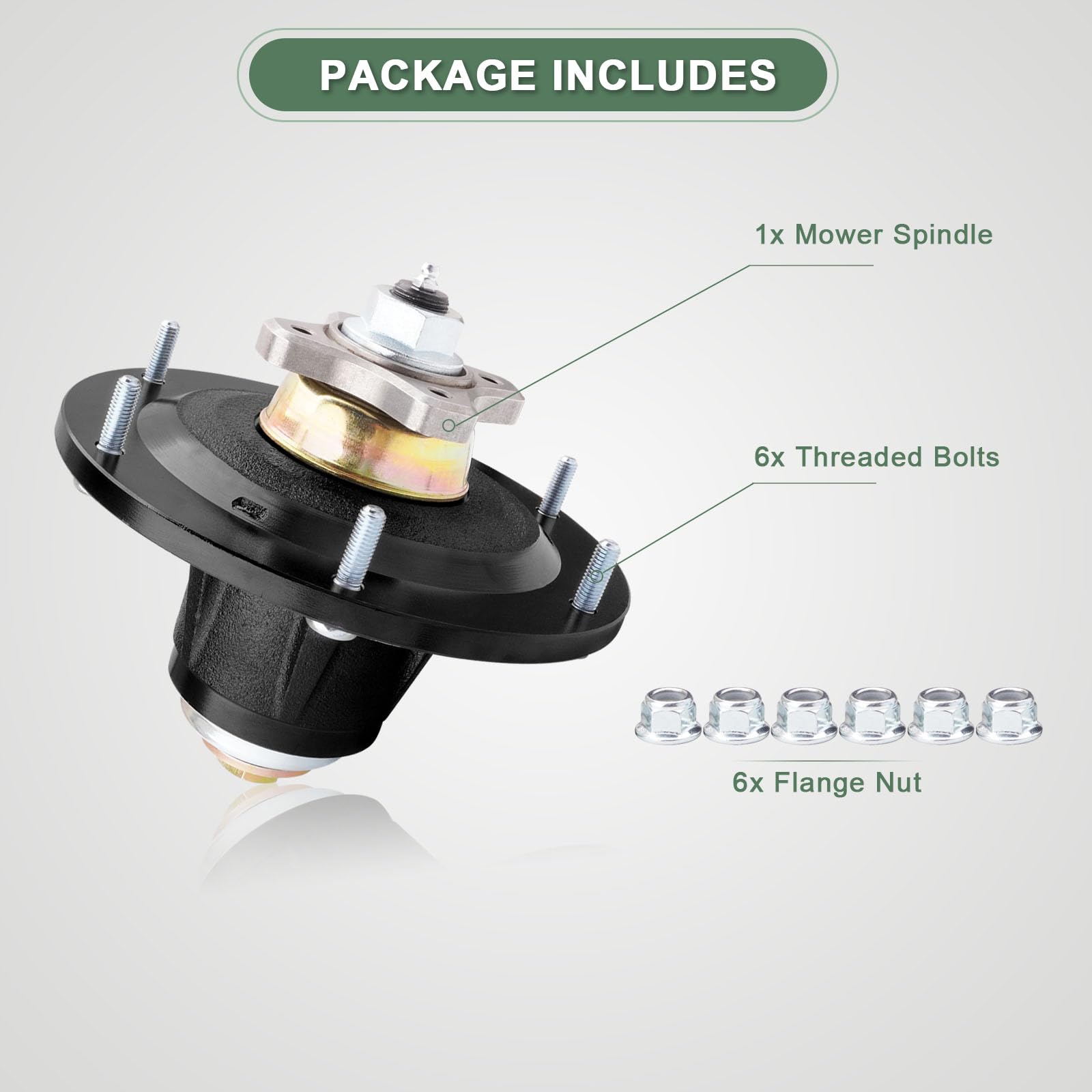 AEFHKM spindle with bolts and nuts laid out for complete installation convenience