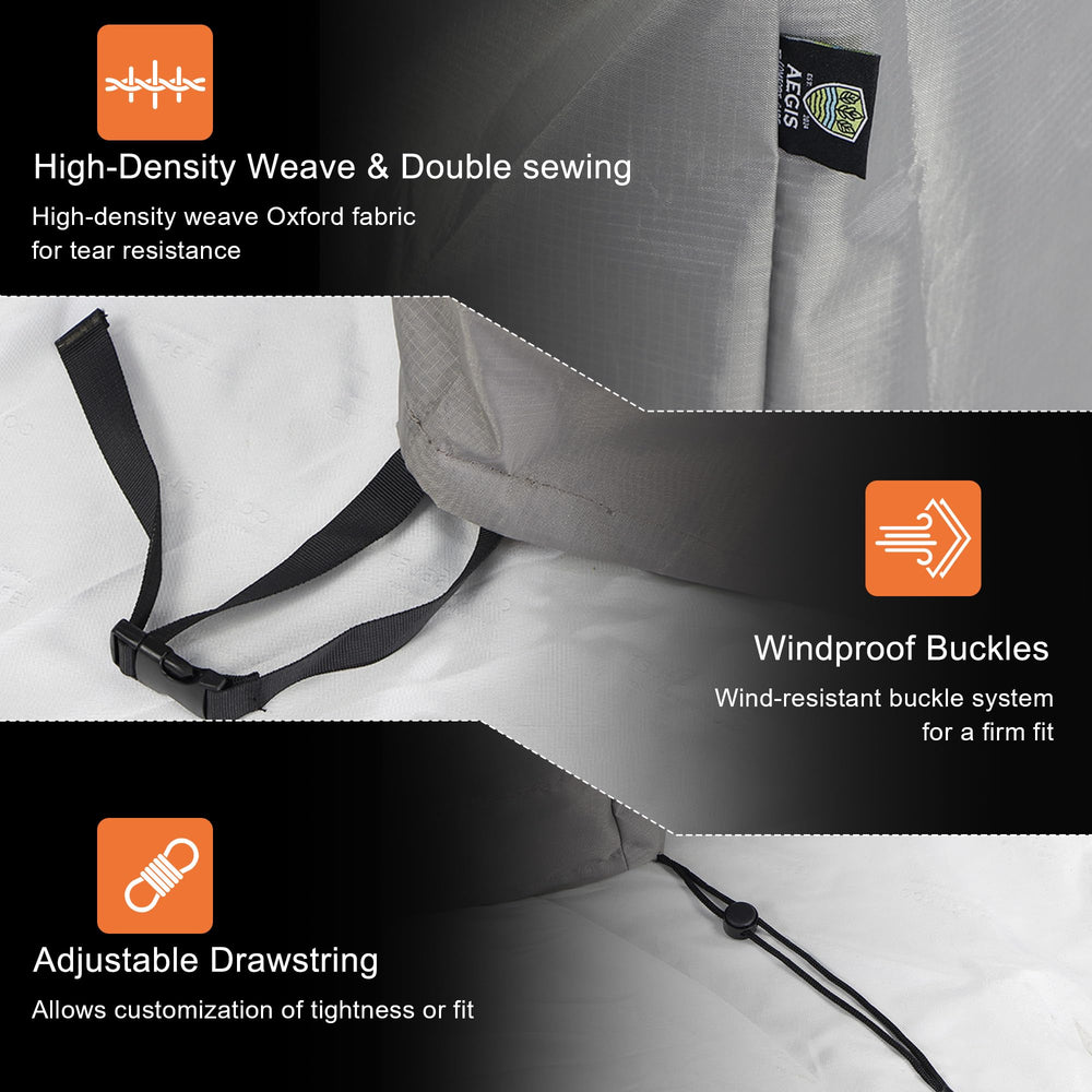 AEGIS COMFORT CARE buckles and straps securing cover to furniture for wind stability