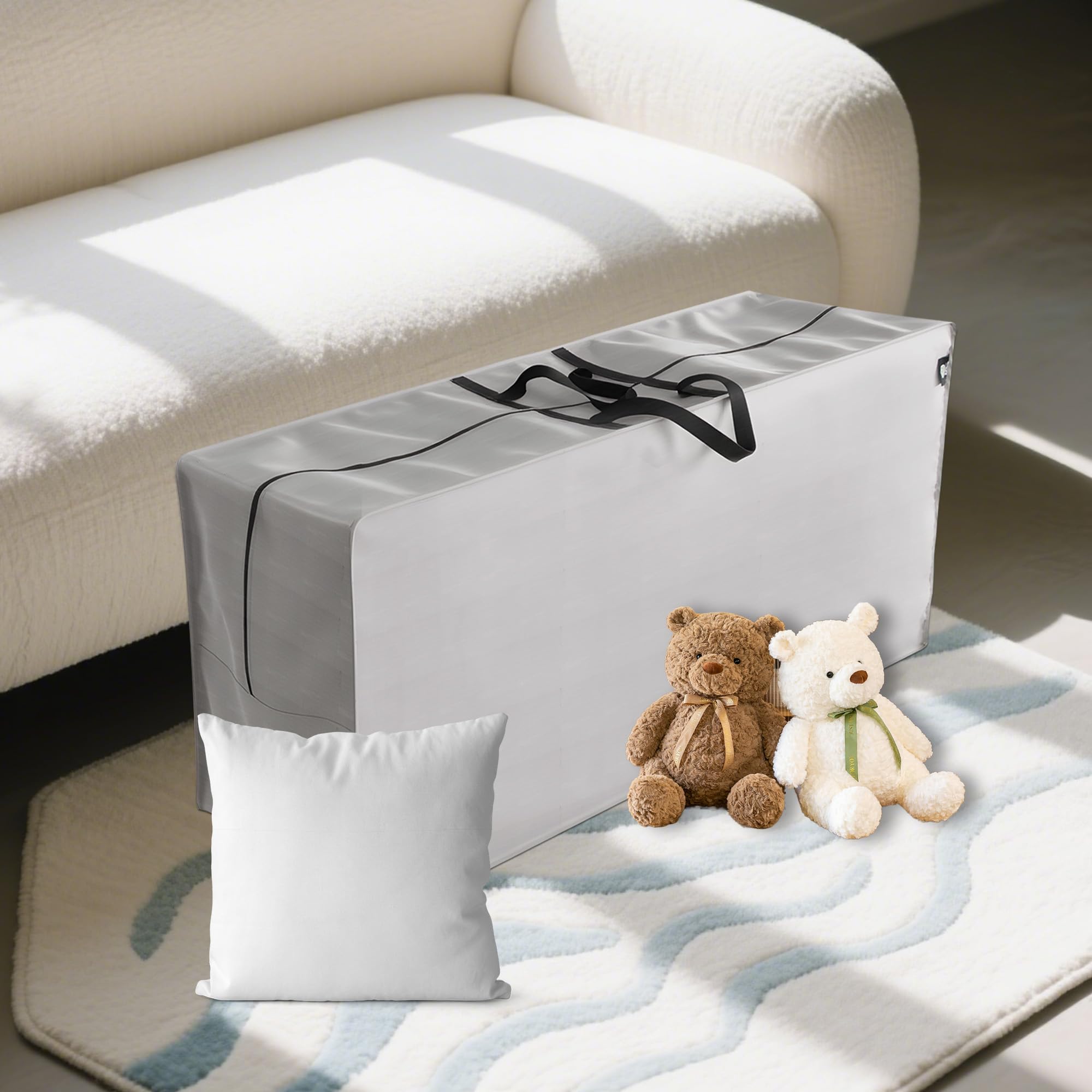 AEGIS COMFORT CARE bag on patio next to furniture demonstrating outdoor use