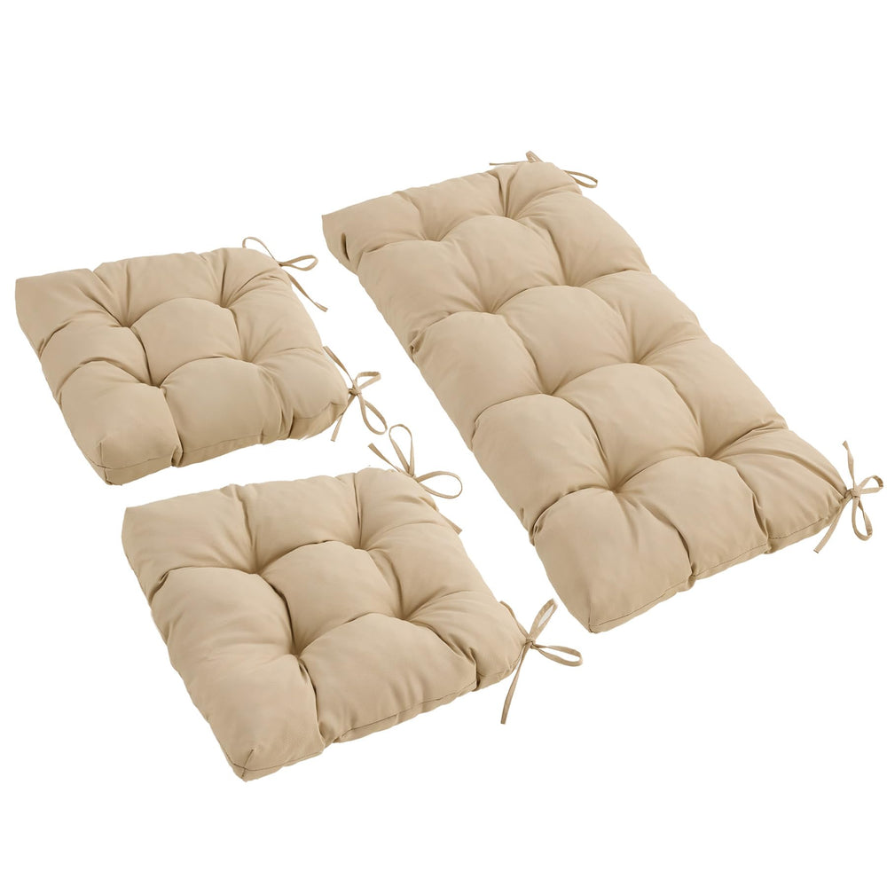 Aegisun front view of beige 3-piece wicker cushion set showing neat fit