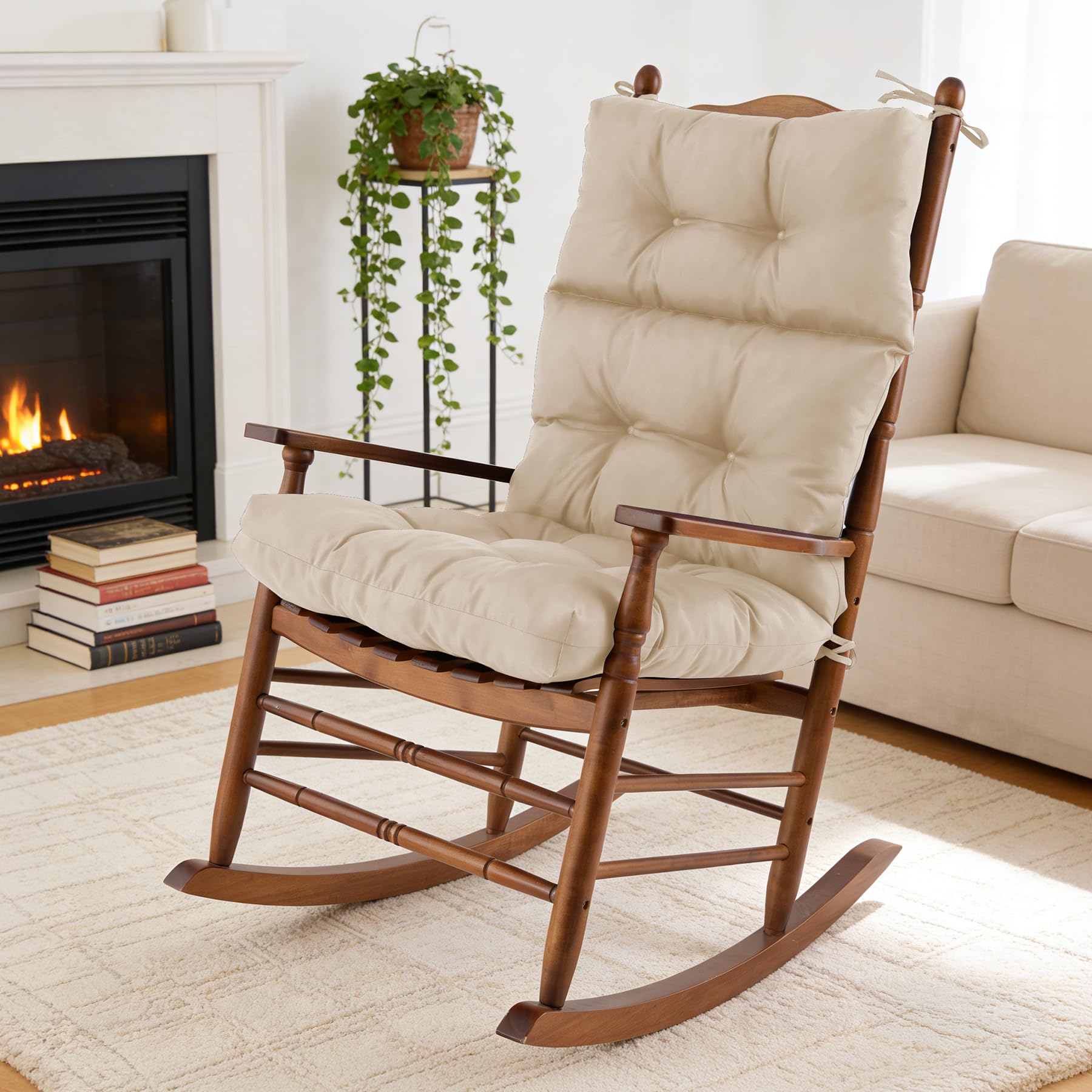 Aegisun front view of full beige rocking chair cushion showing fit and finish