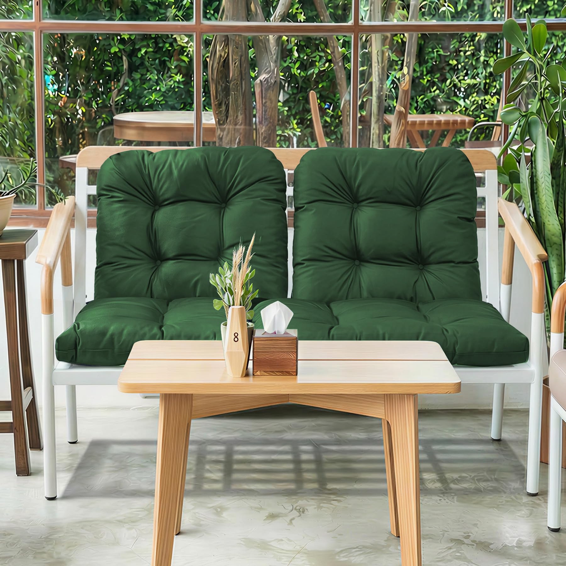 Aegisun cushions on patio at dusk creating inviting outdoor ambiance
