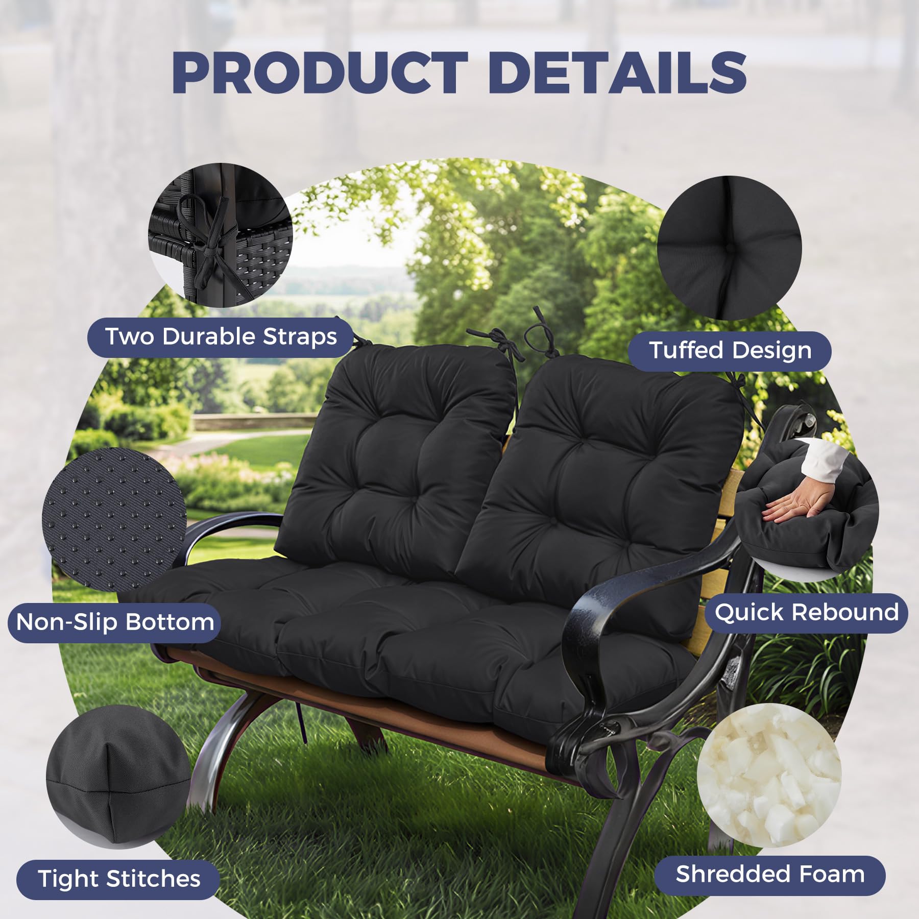 Aegisun non-slip base and ties securing cushions in place effectively