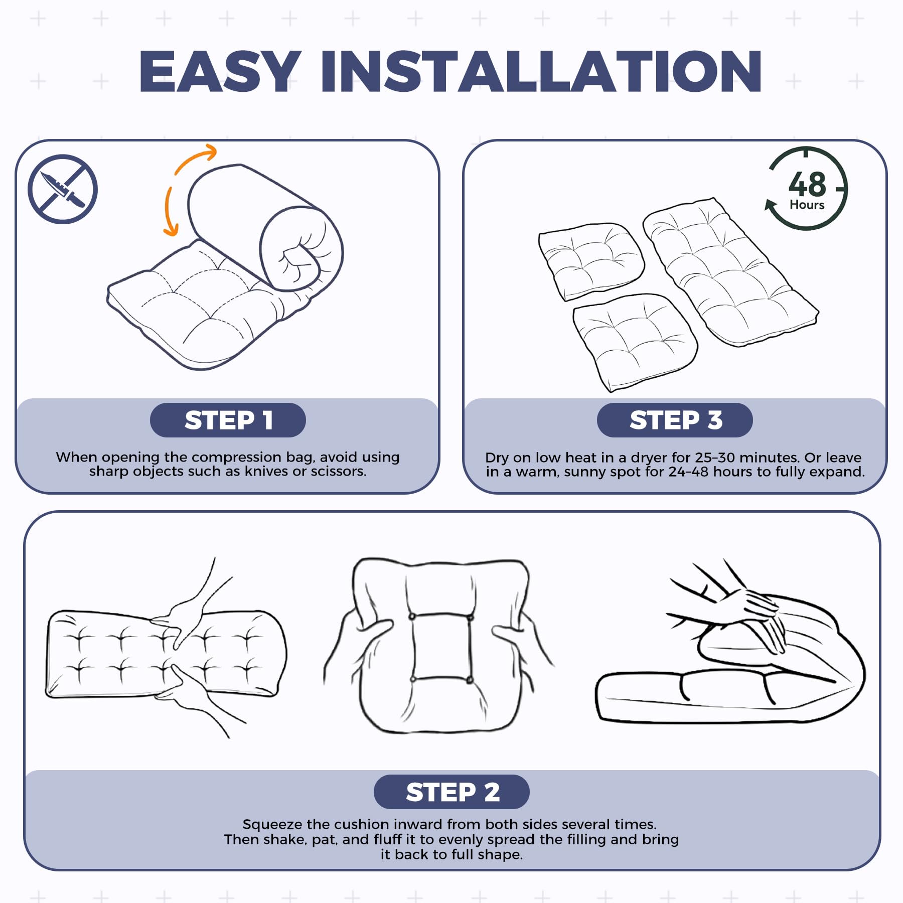 Aegisun vacuum-packed cushion box demonstrating compact shipping convenience