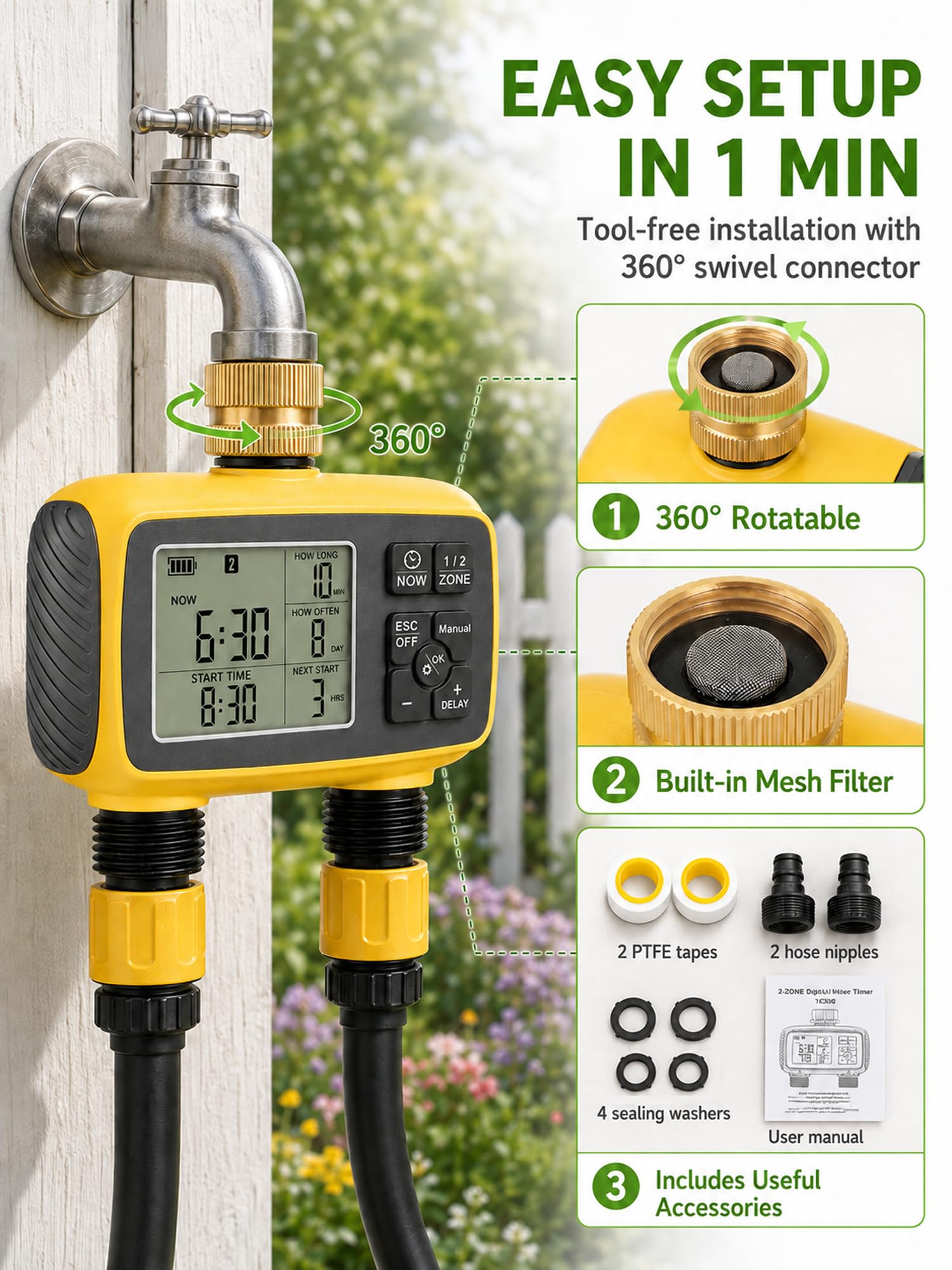 Aemxvdcim installed on outdoor faucet demonstrating quick attach for convenience
