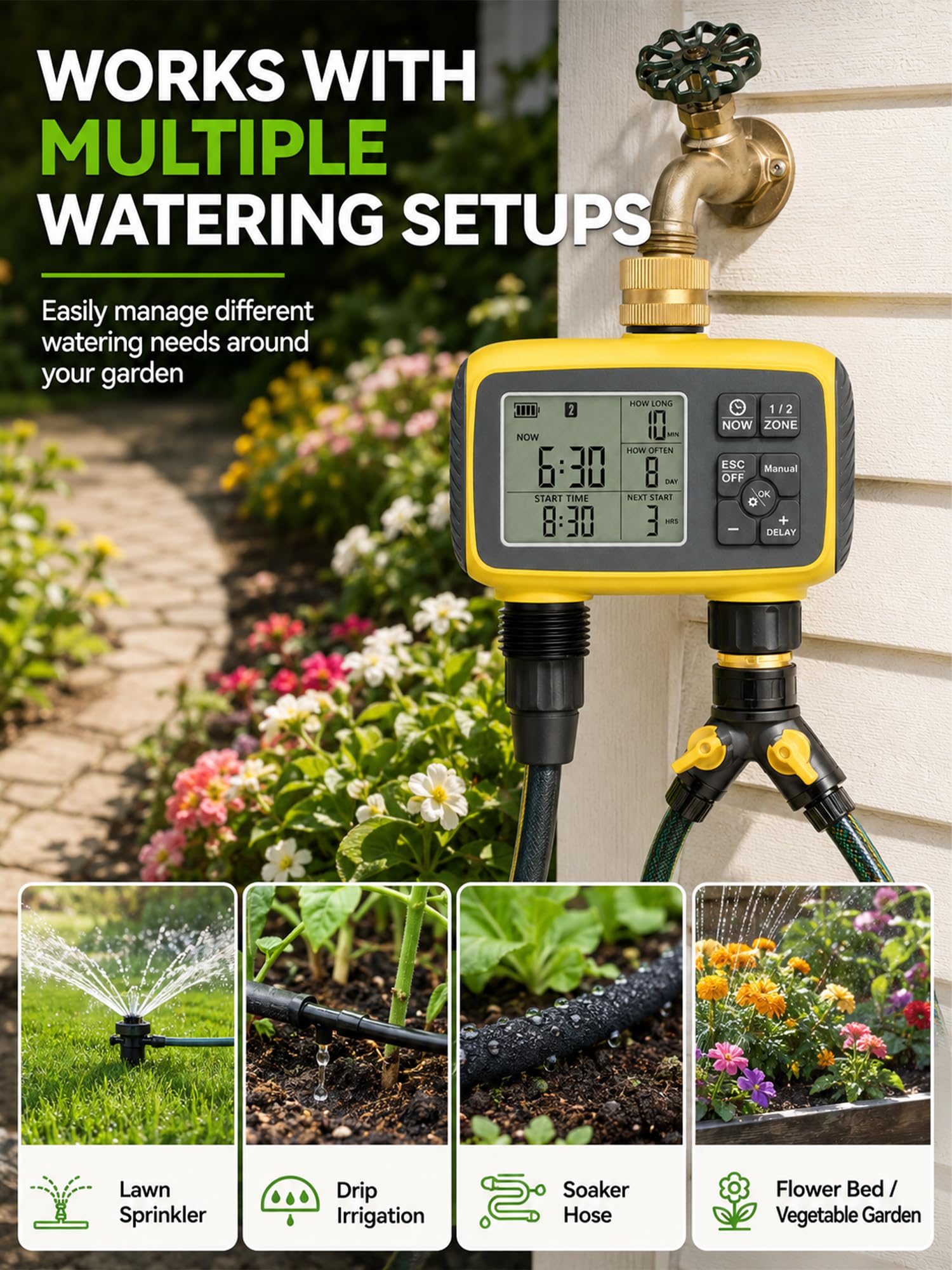 Aemxvdcim watering garden in use showing automated irrigation saving time