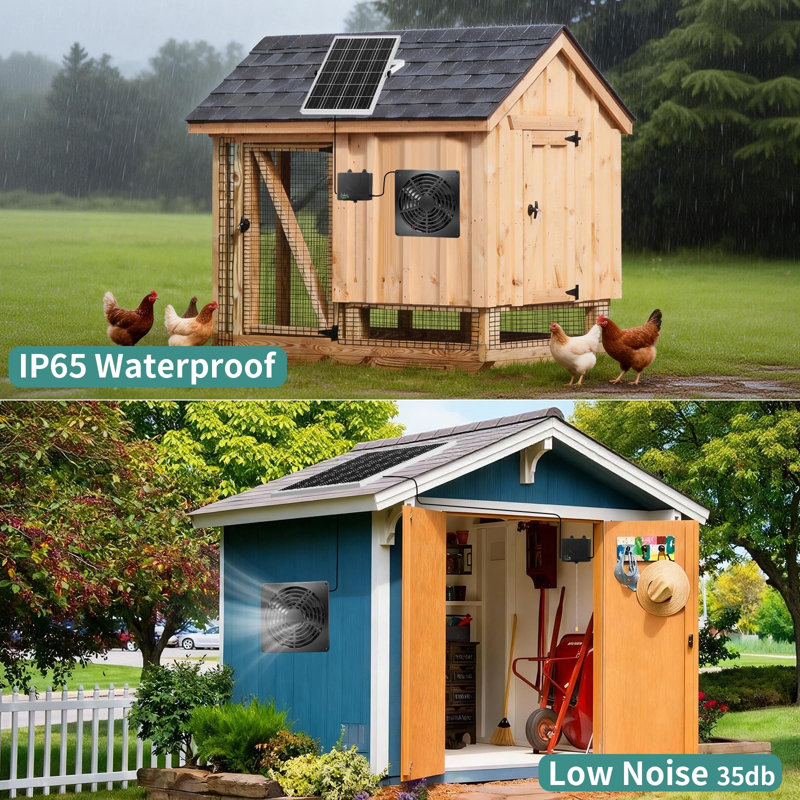 AEQ fan installed in chicken coop showing improved ventilation and odor reduction