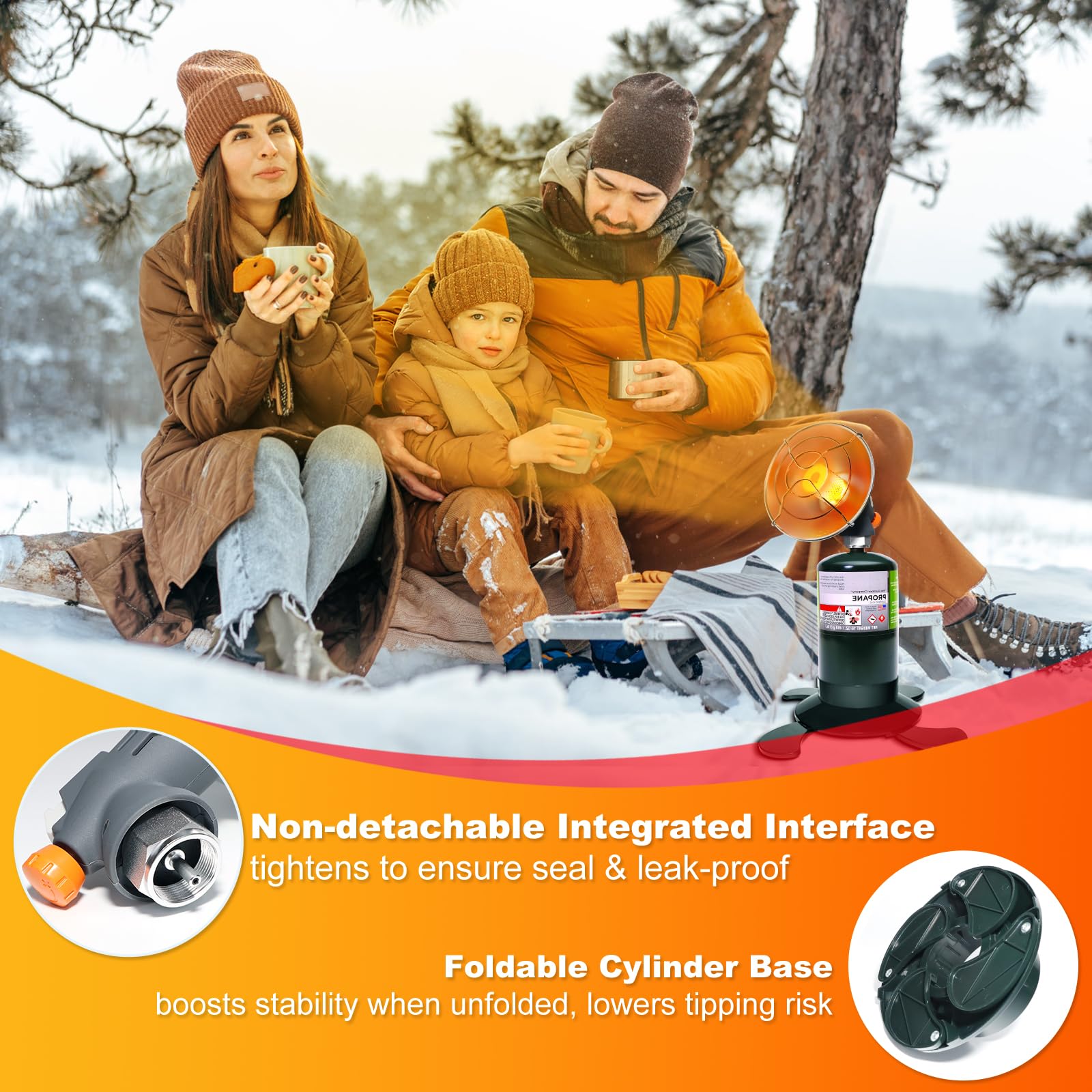 AeriePrecium heater operating inside a tent delivering localized warmth for campers