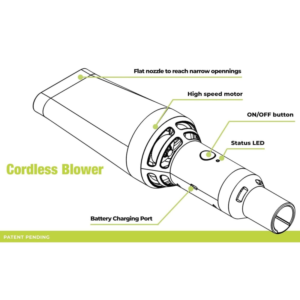 Aerobroom handle and dual-speed controls detail, Aerobroom easy-to-use operation