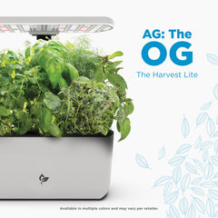 AeroGarden Harvest Lite closeup of LED grow light highlighting energy-efficient spectrum