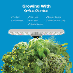 AeroGarden Harvest Lite reservoir showing water level and mess-free hydroponics benefit