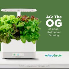 AeroGarden Harvest seed pod kit and bottle of plant food displayed for easy starter setup