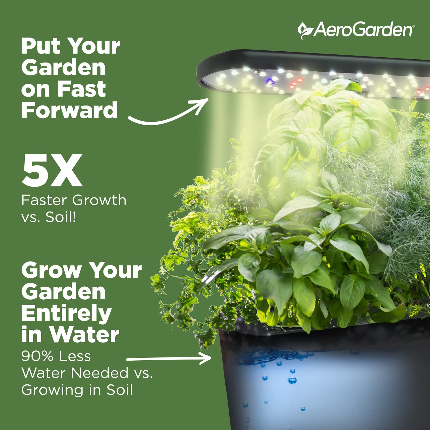 AeroGarden Harvest water reservoir close-up showing easy-fill design and clear water level benefit