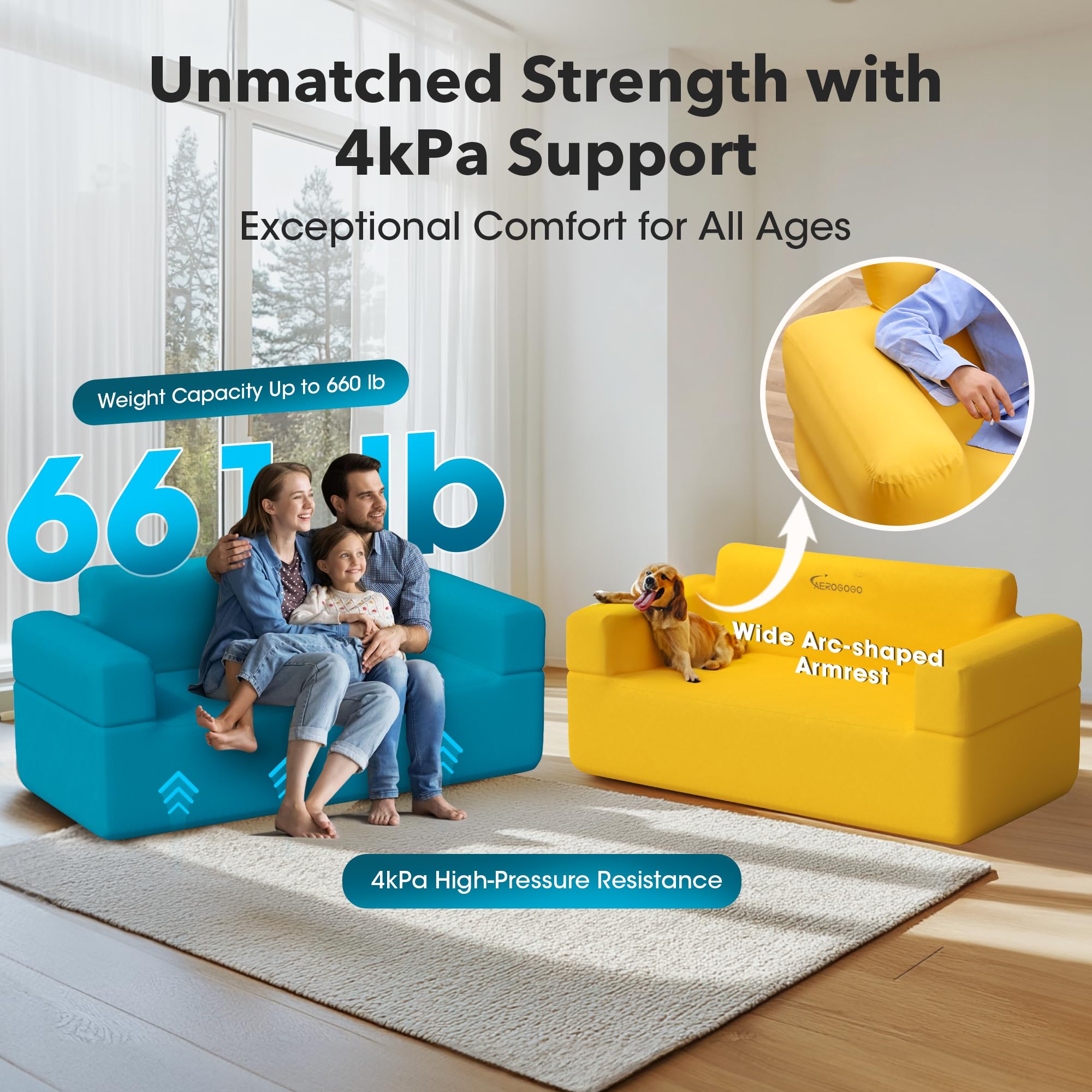 Aerogogo inflatable couch in campsite use illustrating quick hands-free setup