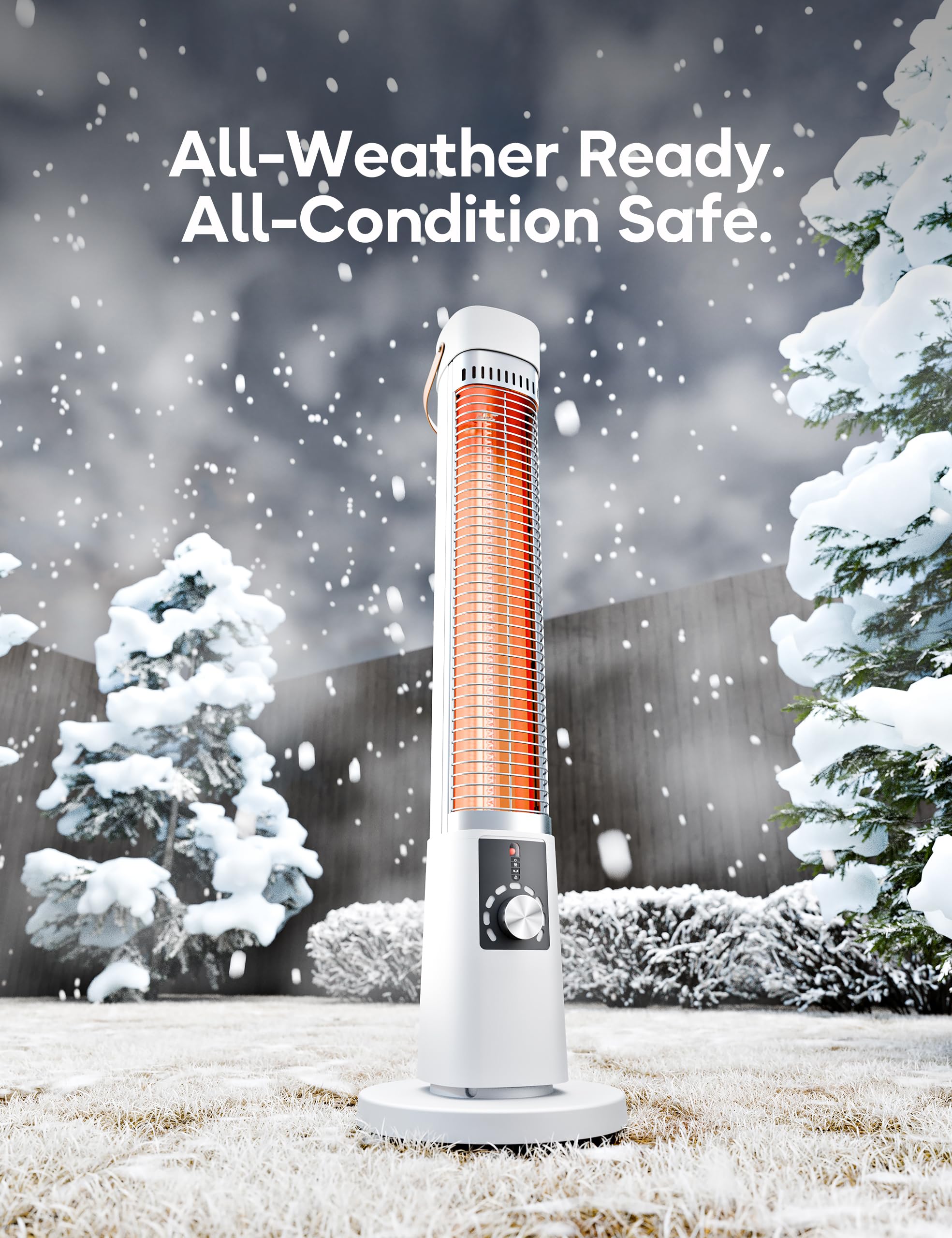 AEROZY heater size shown next to chair for scale and portability