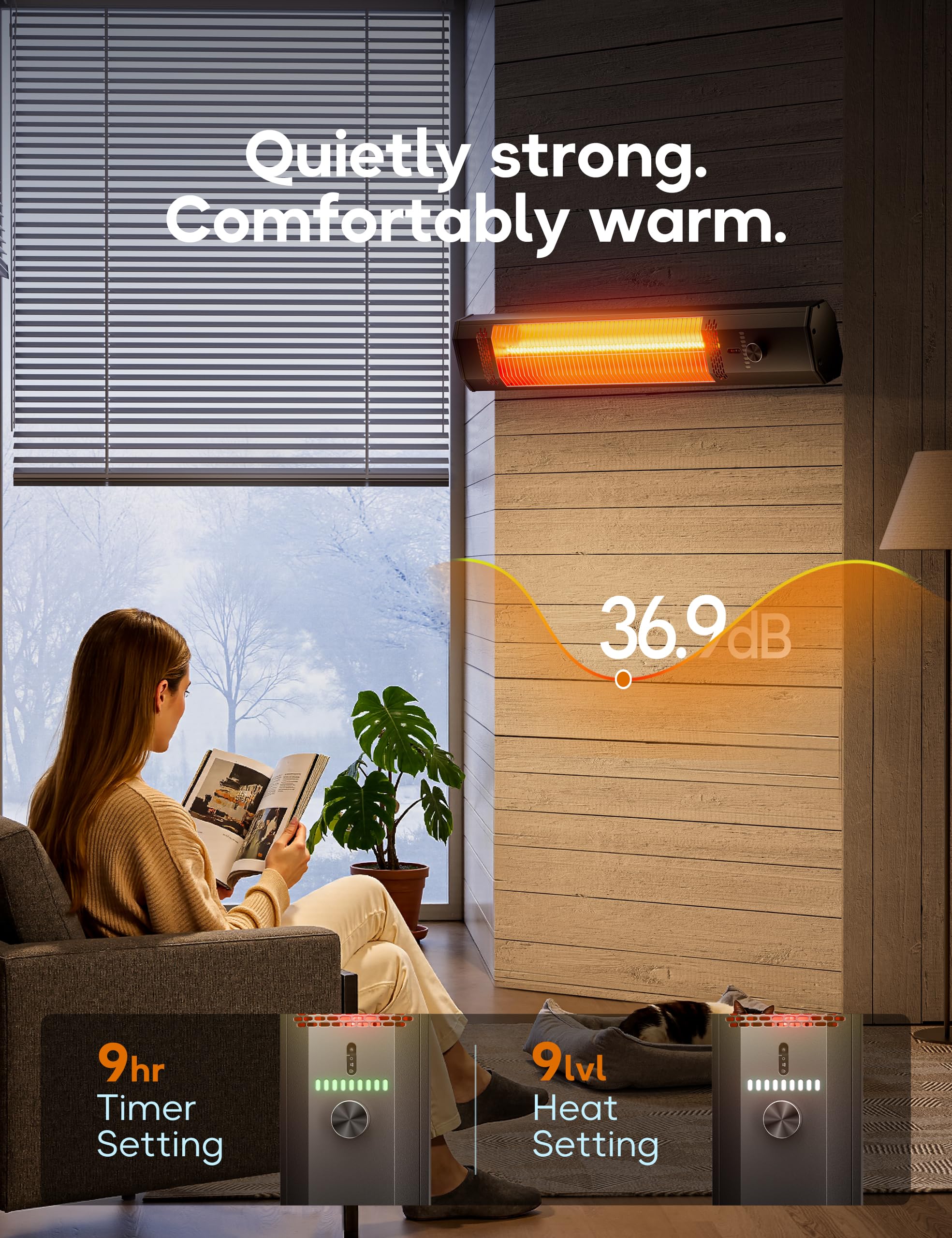 AEROZY heater warming an evening patio for cozy outdoor gatherings