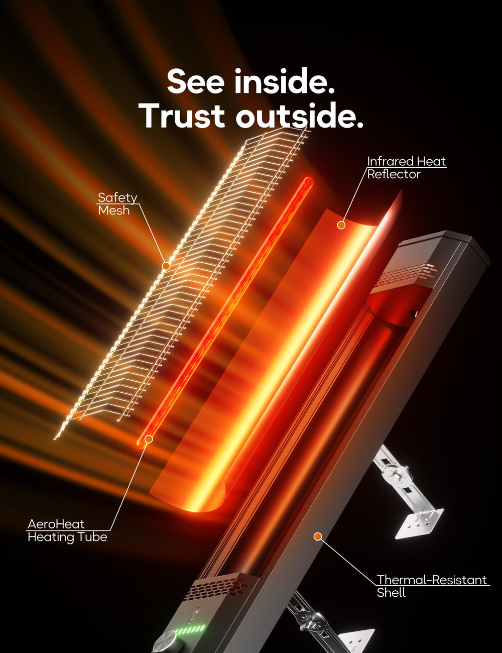 AEROZY top heat element detail demonstrating instant radiant heating