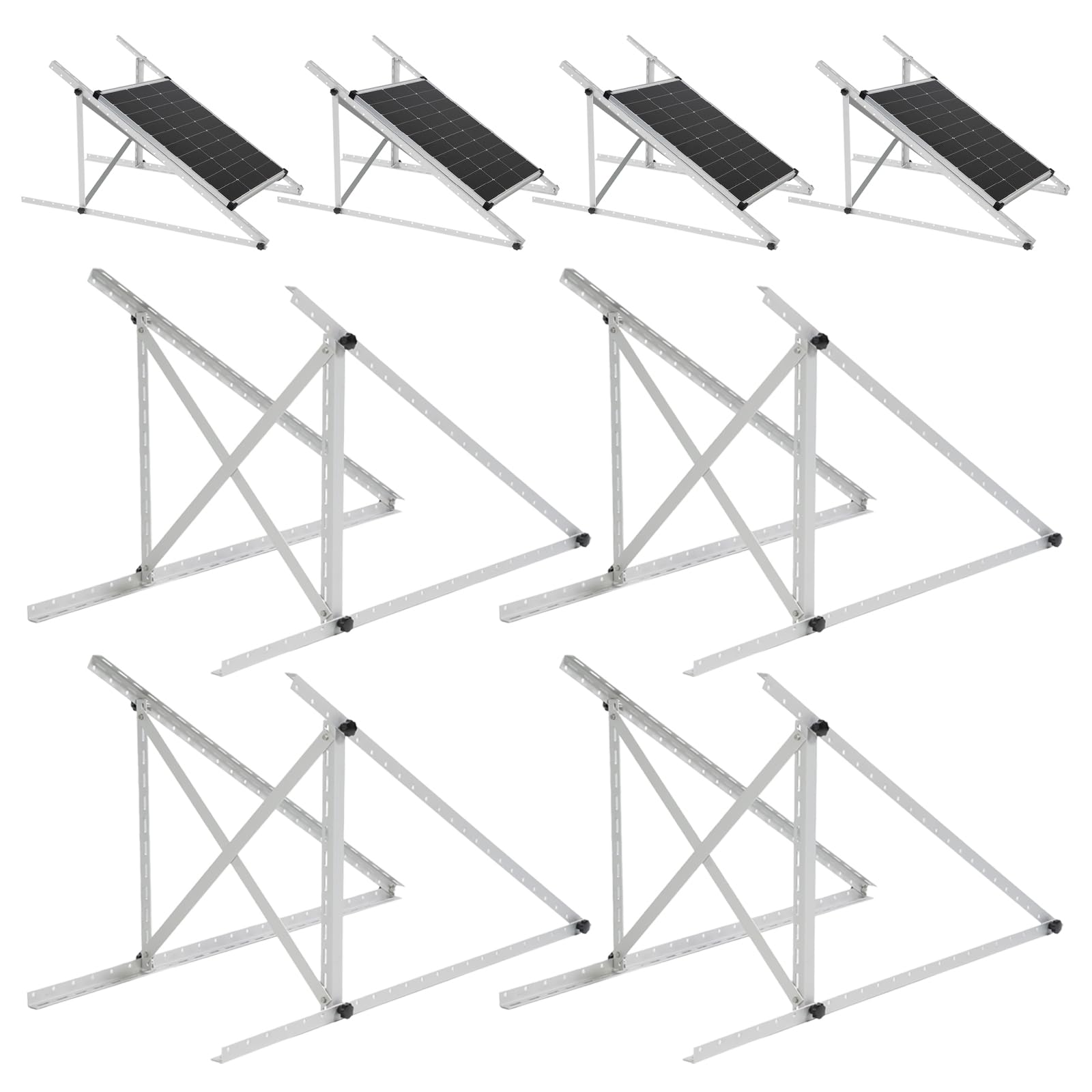 AeternaSol front view of complete mounting kit showing stable frame and portability benefit