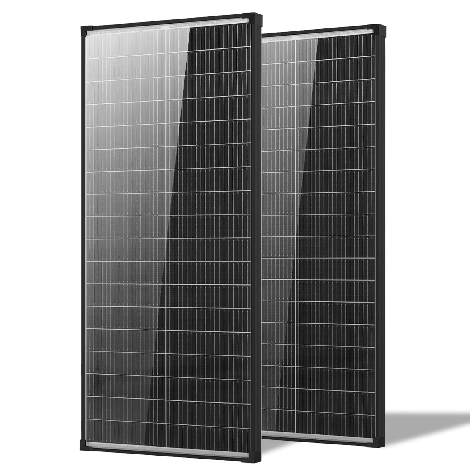 AeternaSol front view of both 100W bifacial panels showing compact design and reliability