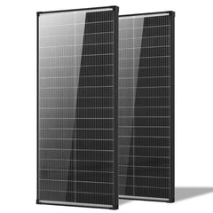 AeternaSol front view of both 100W bifacial panels showing compact design and reliability