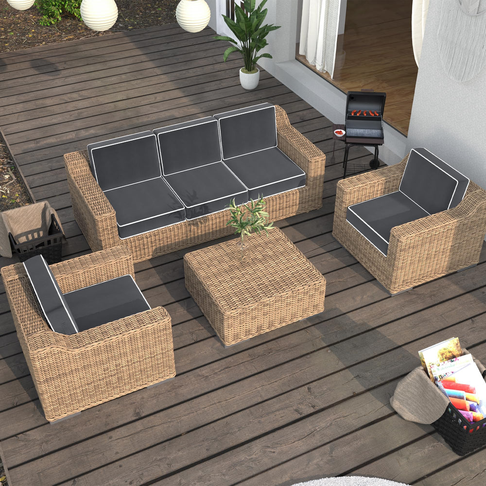 Aevum azn cushion placed on wicker chair illustrating improved comfort on outdoor seating