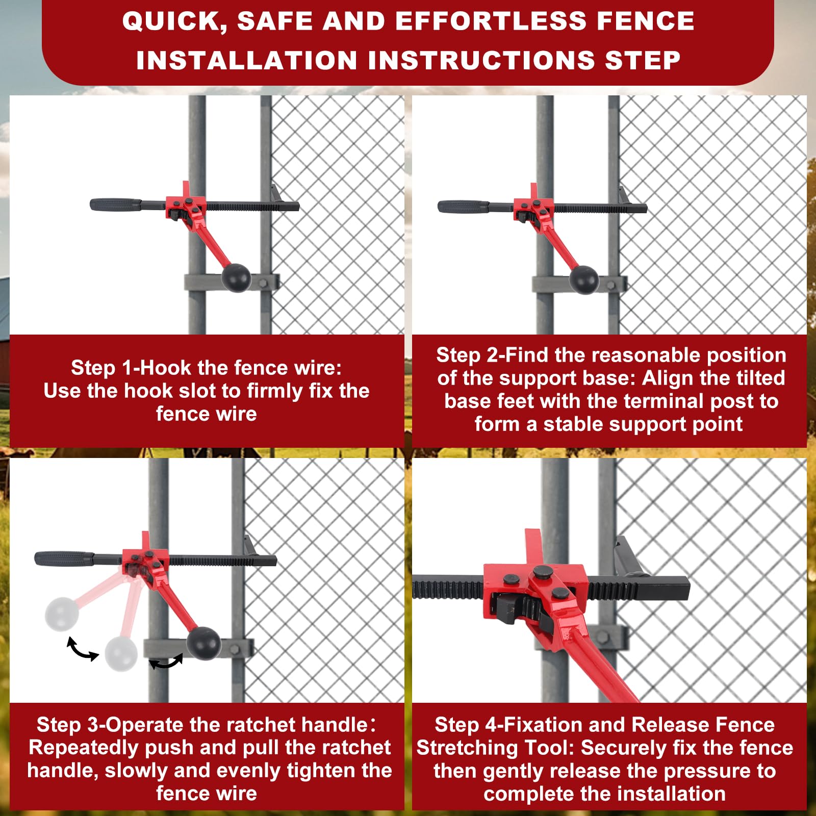 Aezyth in-use photo of one person tensioning a chain link fence for efficient solo work
