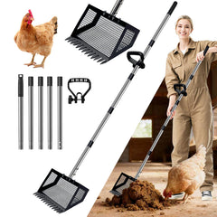 Affiuya front view of rake and scoop showing wide U-shaped head for faster cleanup