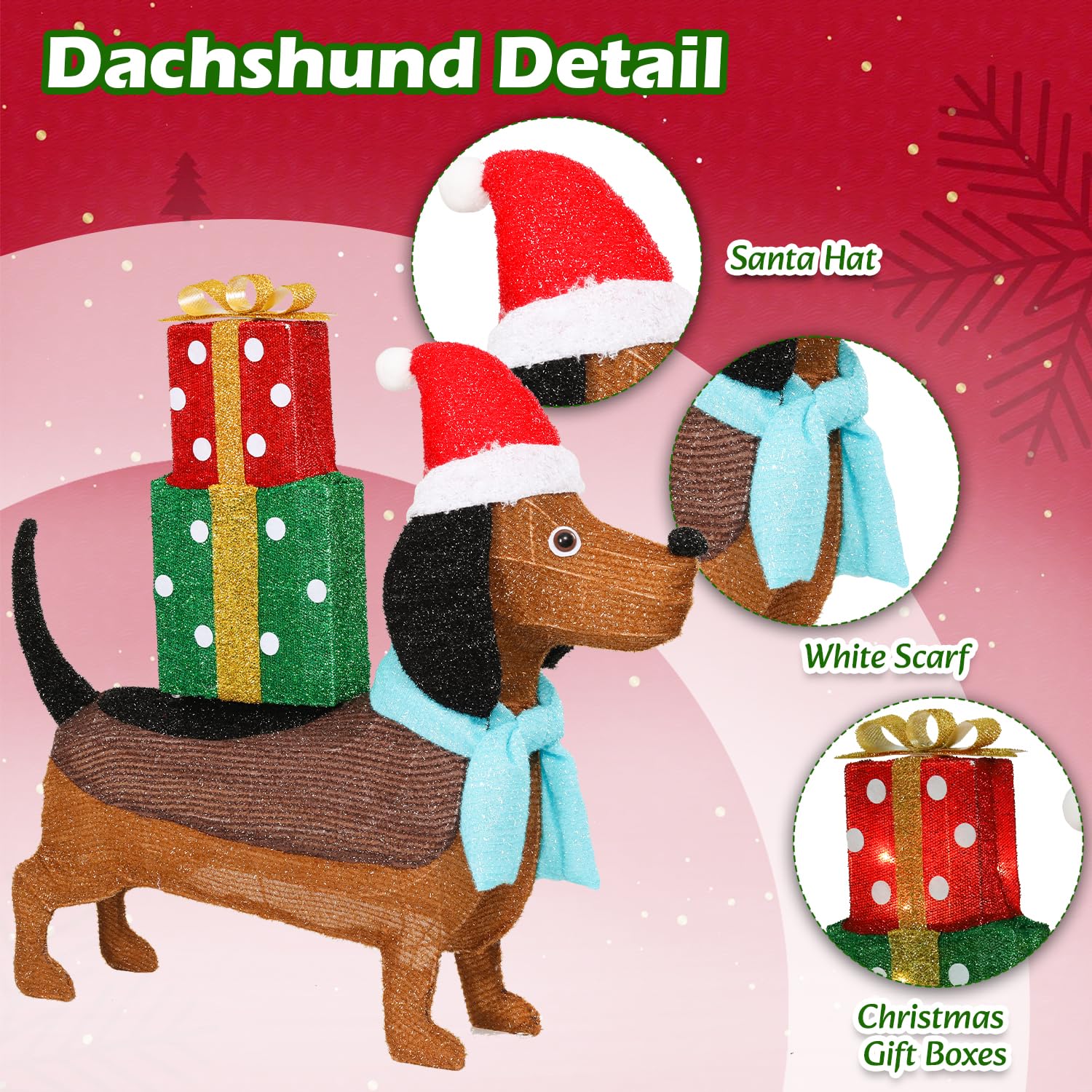 Afirst dachshund displayed on porch creating welcoming holiday atmosphere